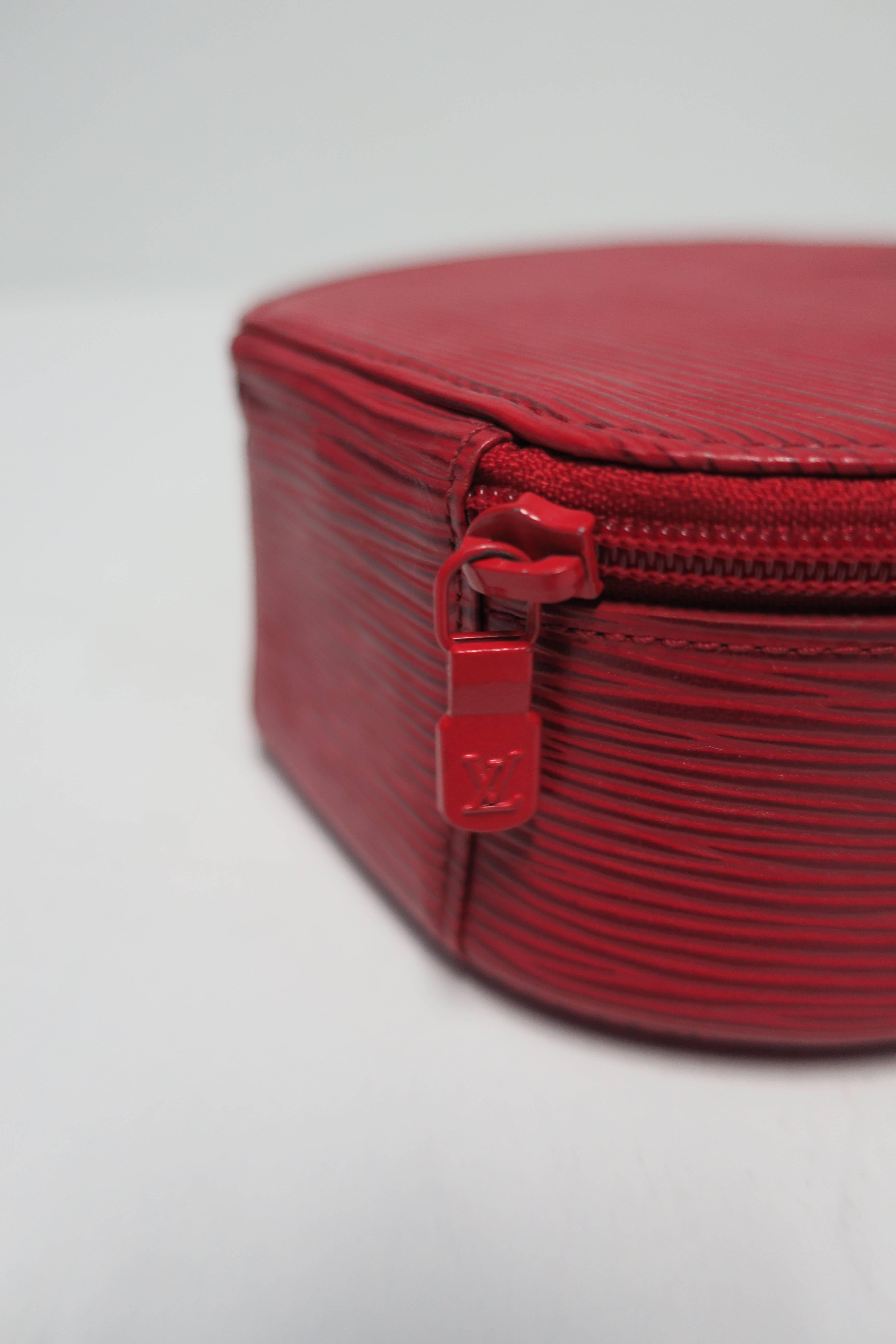 Red LV Louis Vuitton Leather Travel Jewelry Box, from France 1