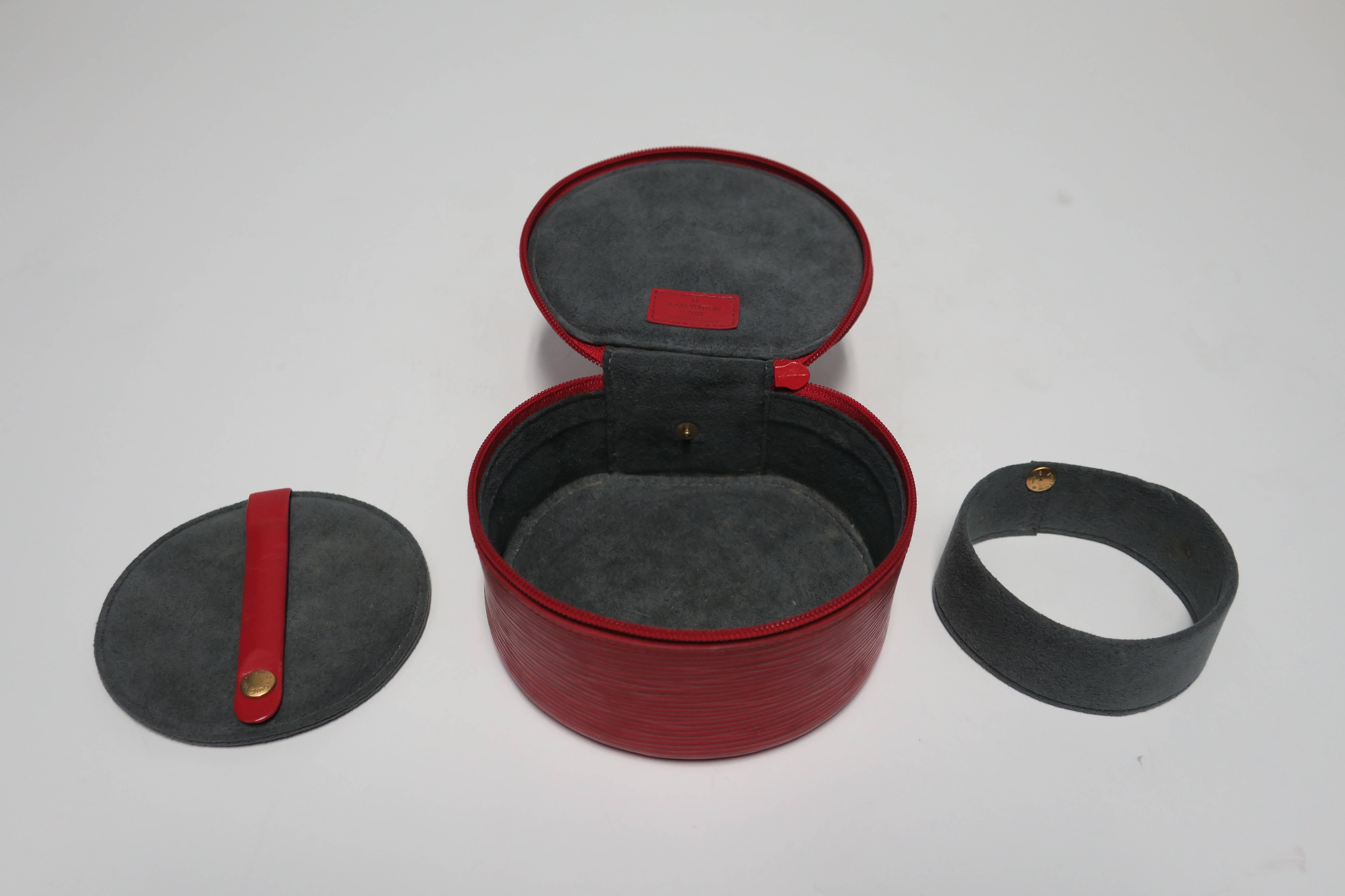 Red LV Louis Vuitton Leather Travel Jewelry Box, from France In Excellent Condition In New York, NY