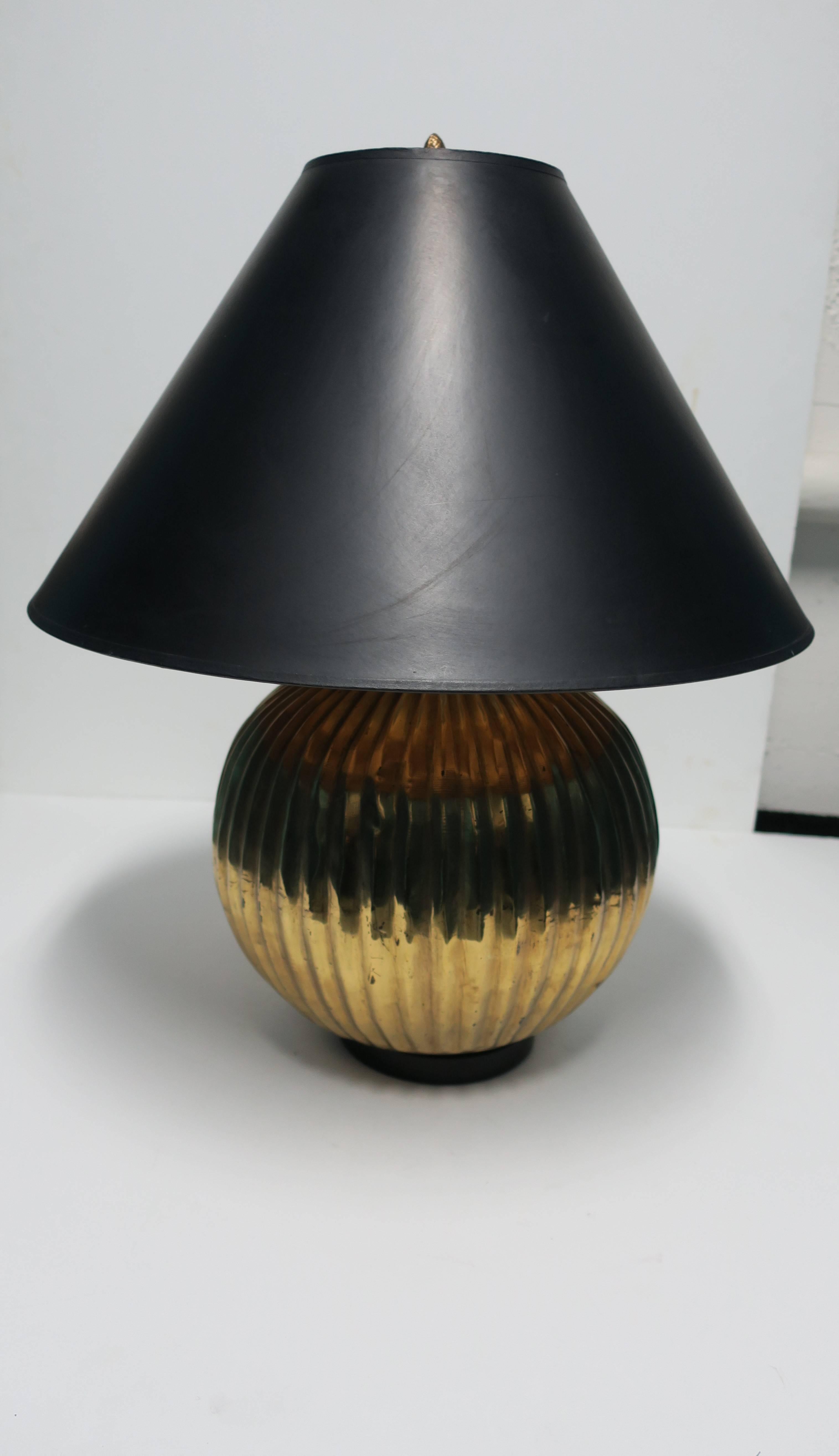 1970s Pleated Round Brass Table or Desk Lamp In Fair Condition In New York, NY