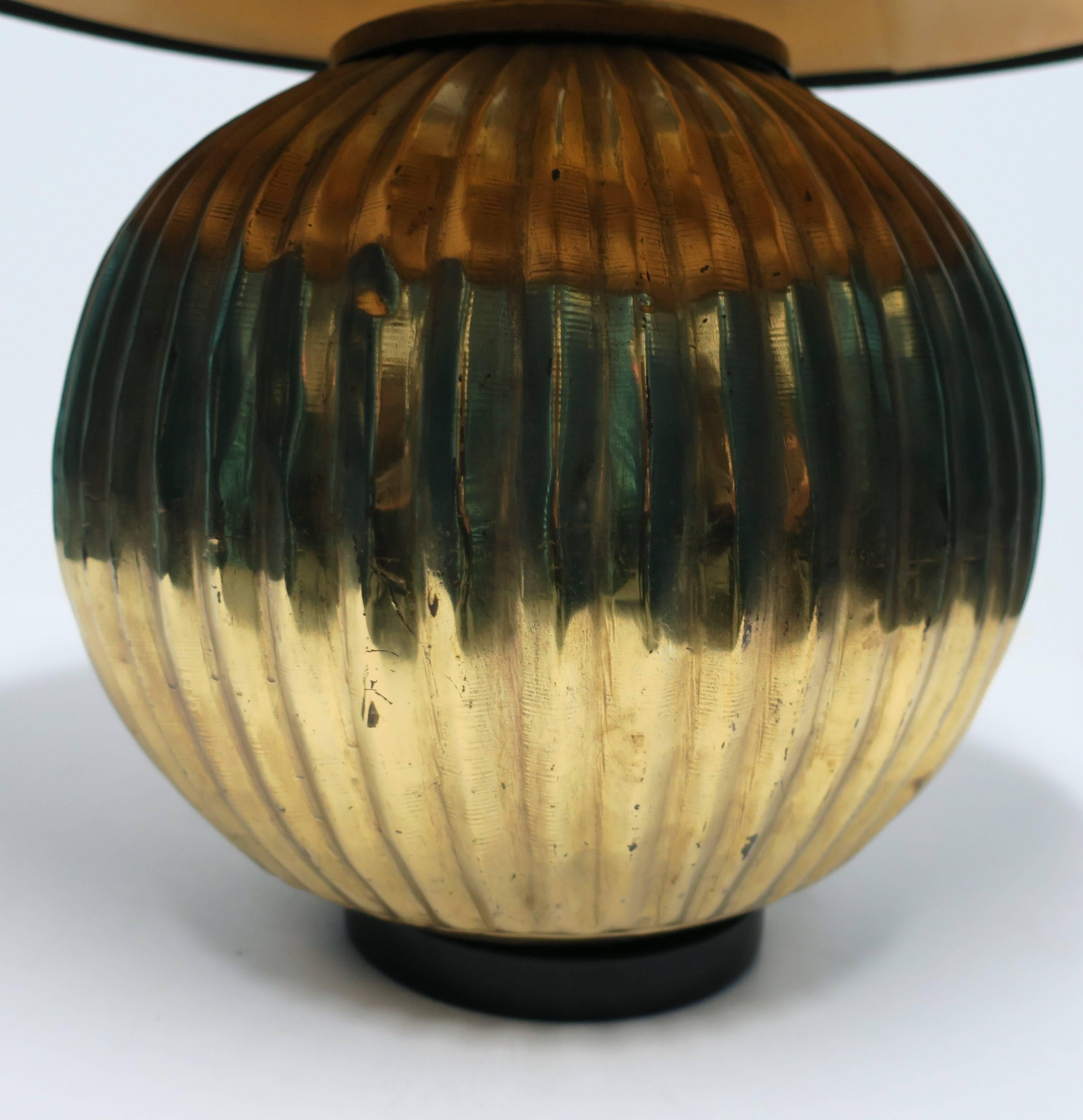 Late 20th Century 1970s Pleated Round Brass Table or Desk Lamp