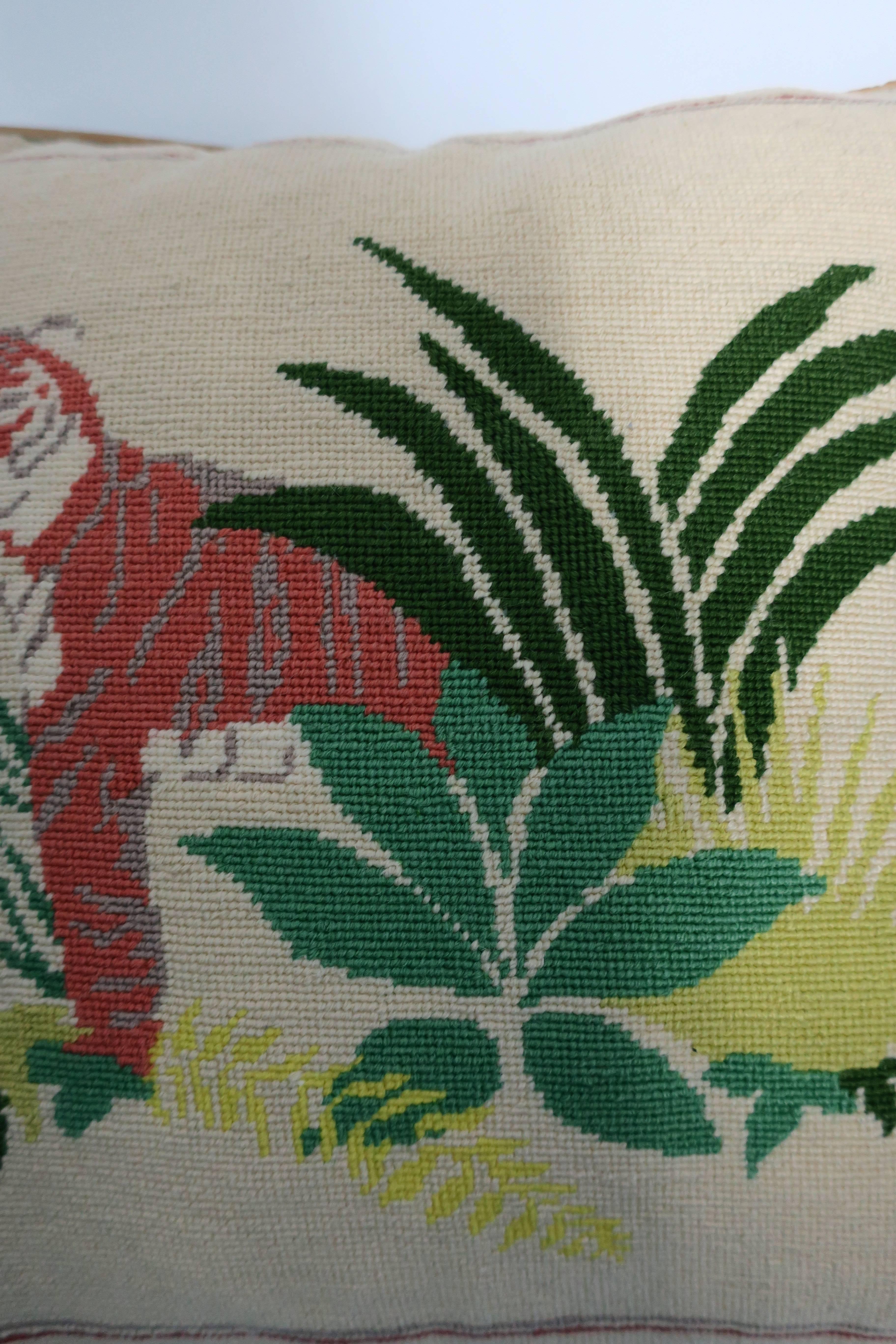 Late 20th Century Art Deco Tiger Cat Needlepoint Accent Pillow, ca. 1990s