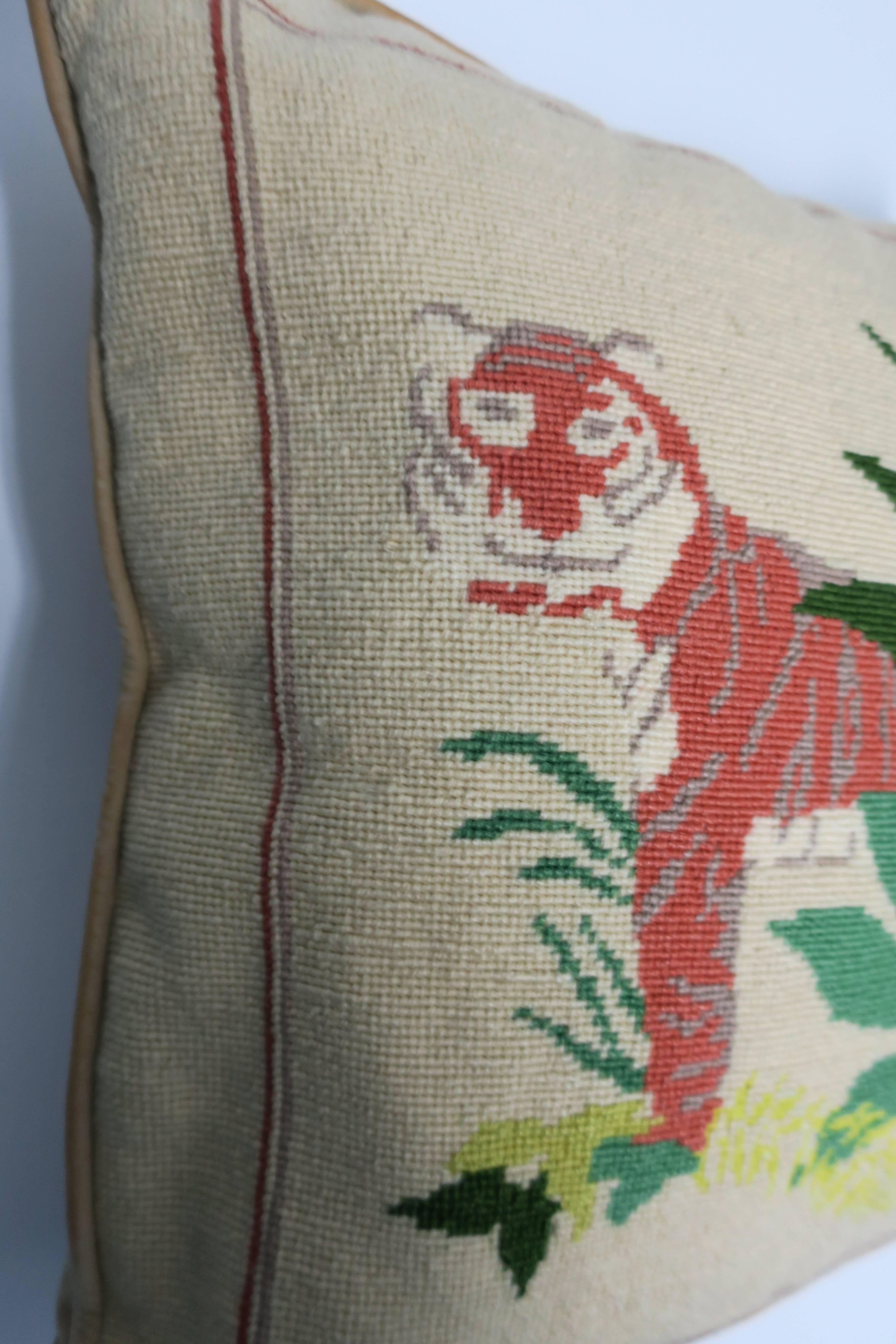 Art Deco Tiger Cat Needlepoint Accent Pillow, ca. 1990s 1