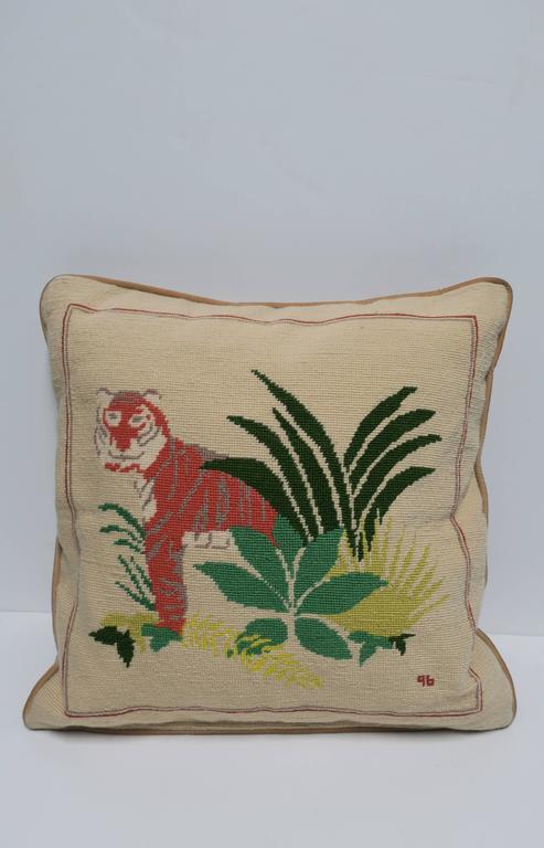 Art Deco Tiger Cat Needlepoint Accent Pillow Ca 1990s At 1stdibs