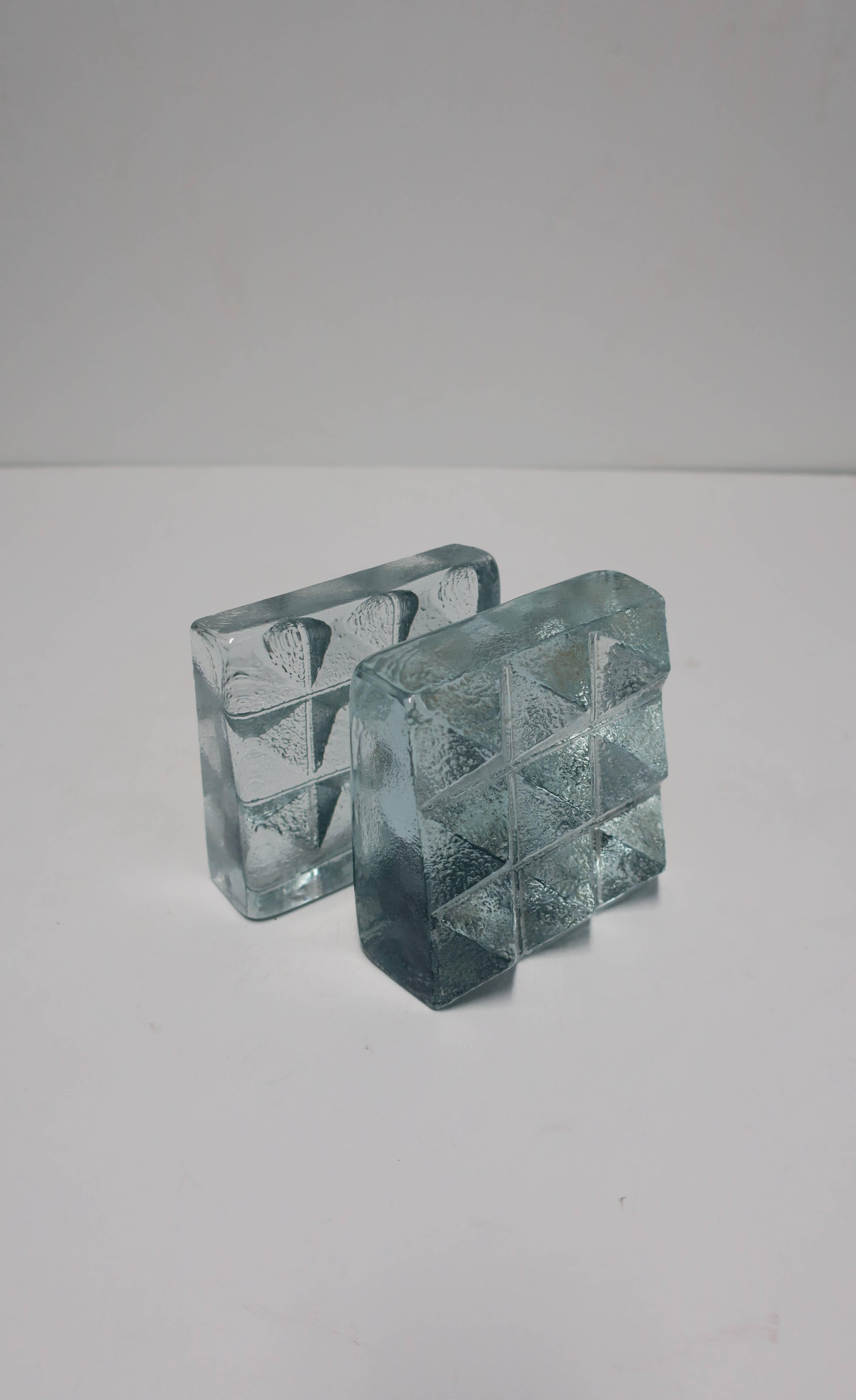 American Glass Pyramid Stud Bookends by Blenko, Pair