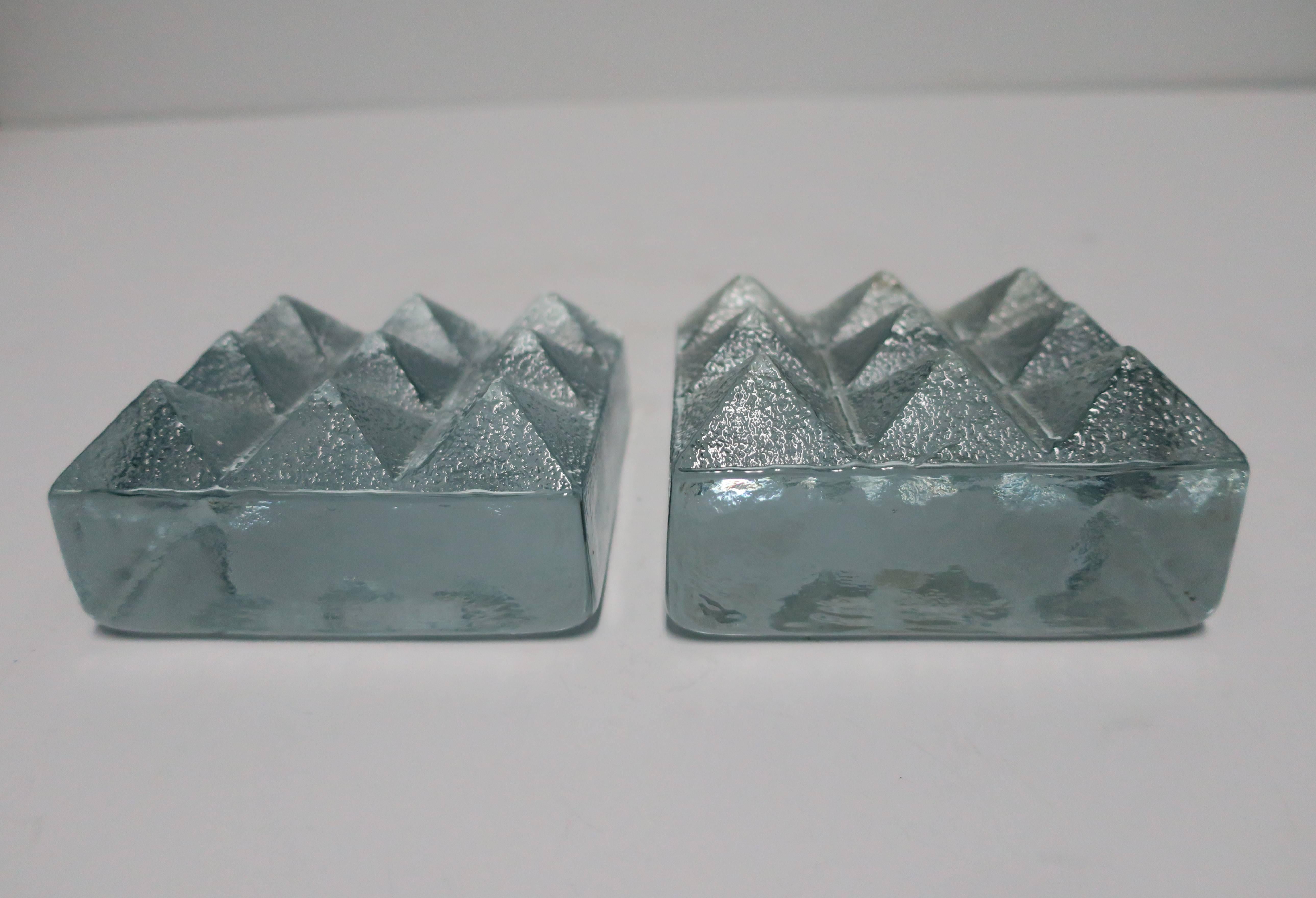 Molded Glass Pyramid Stud Bookends by Blenko, Pair