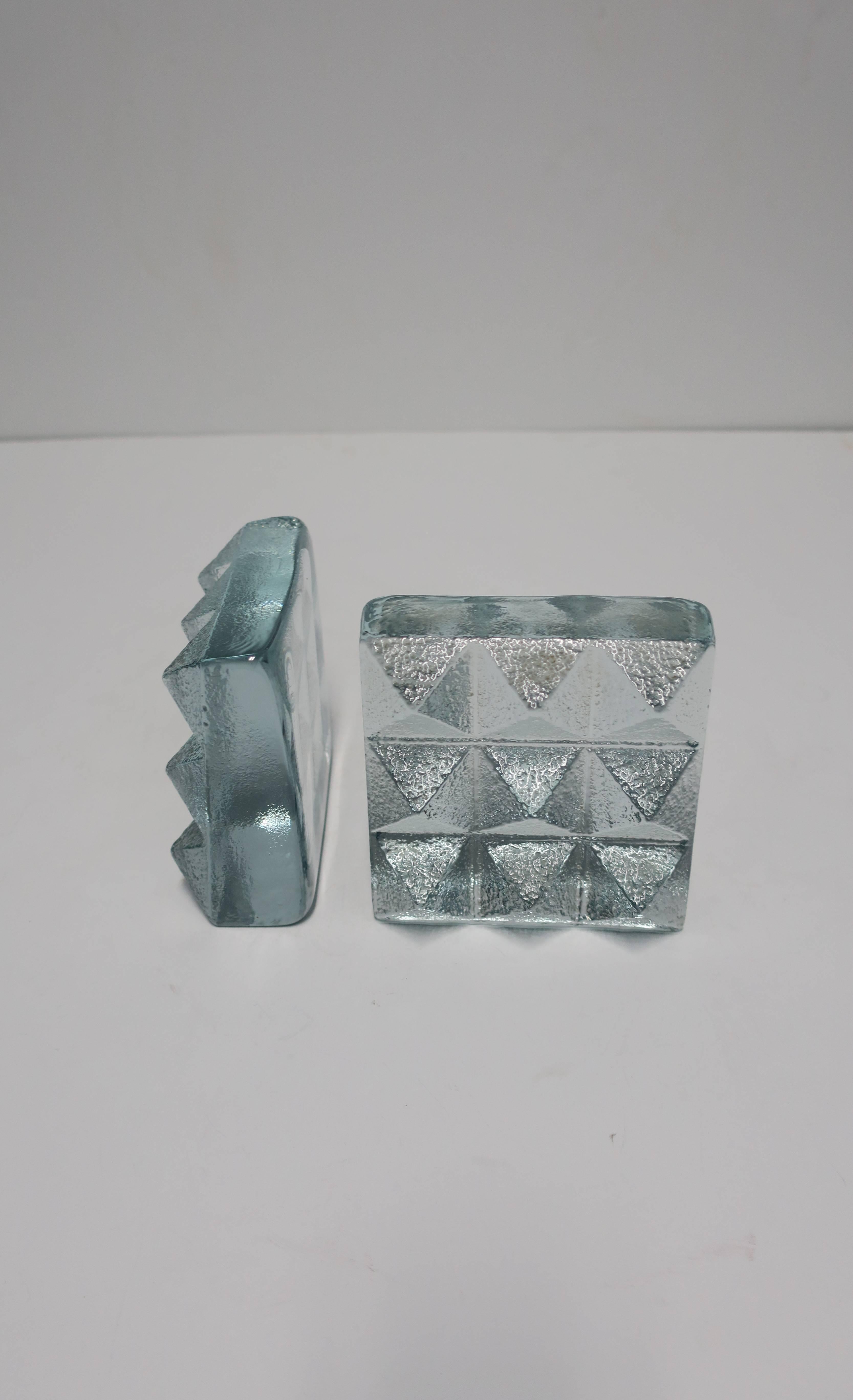 Glass Pyramid Stud Bookends by Blenko, Pair In Excellent Condition In New York, NY