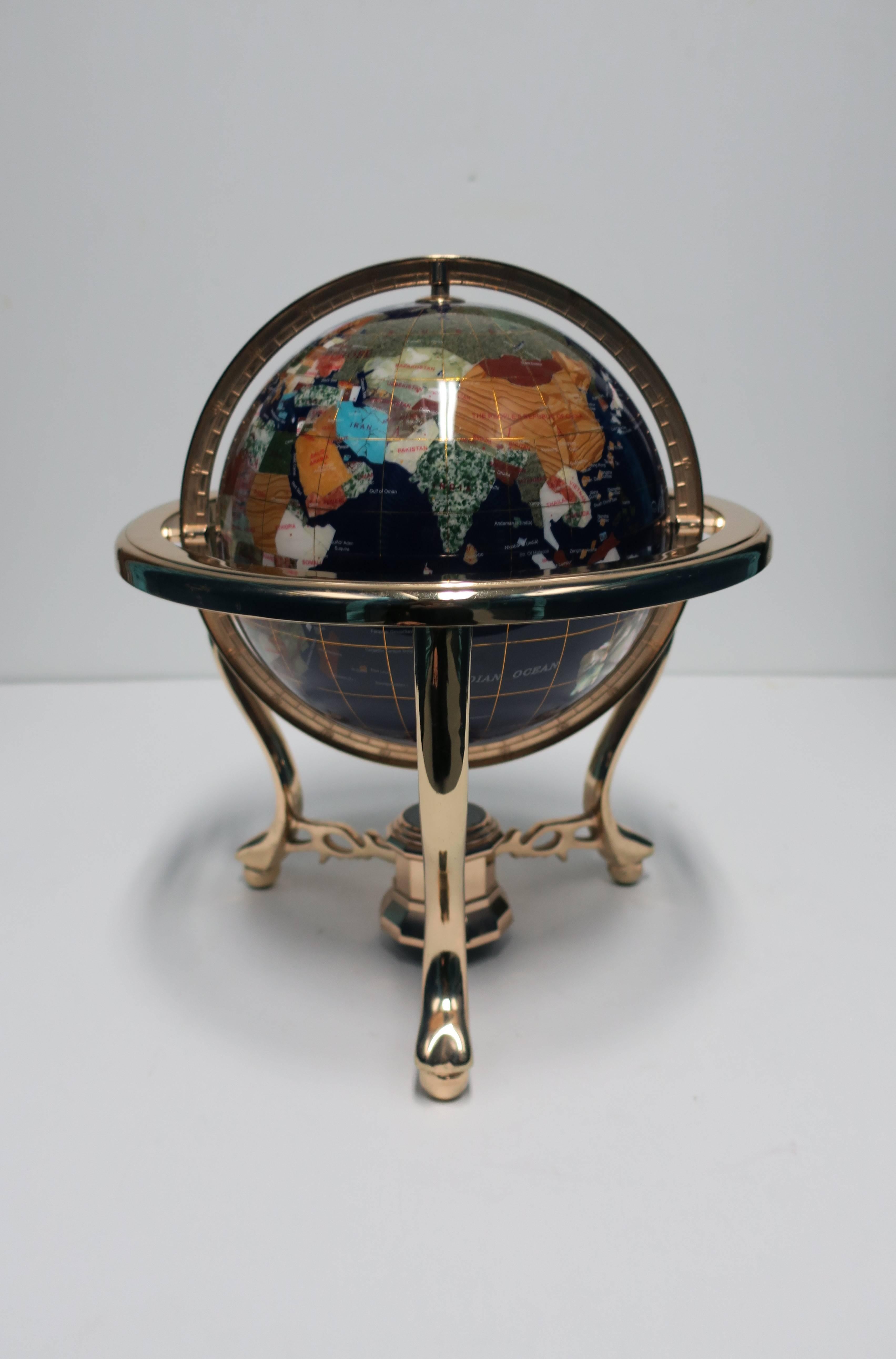 Plated Vintage World Globe Of Marble and Onyx