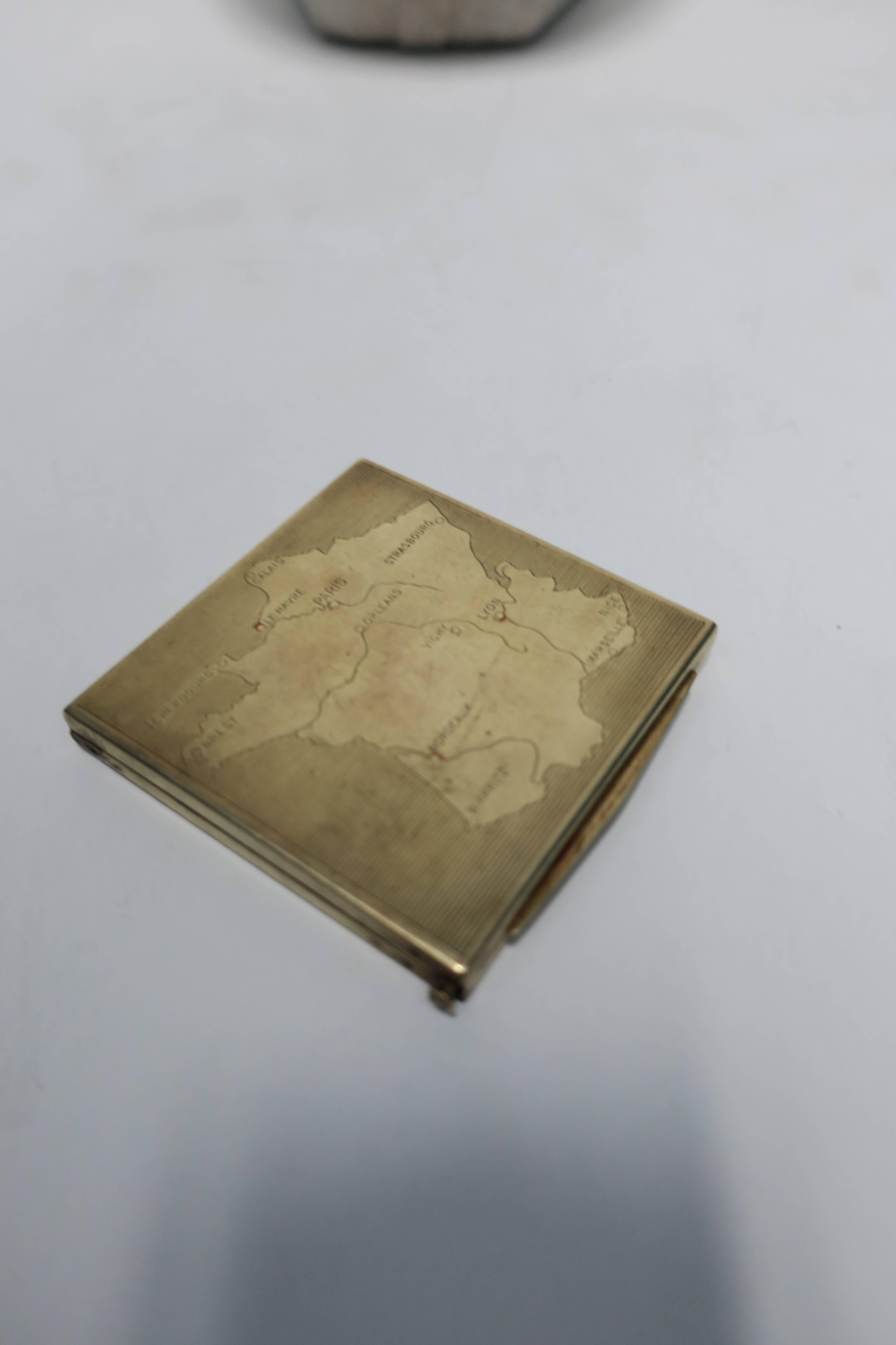 Vintage Brass and Mirror Compact Case or Box with Map of France 2