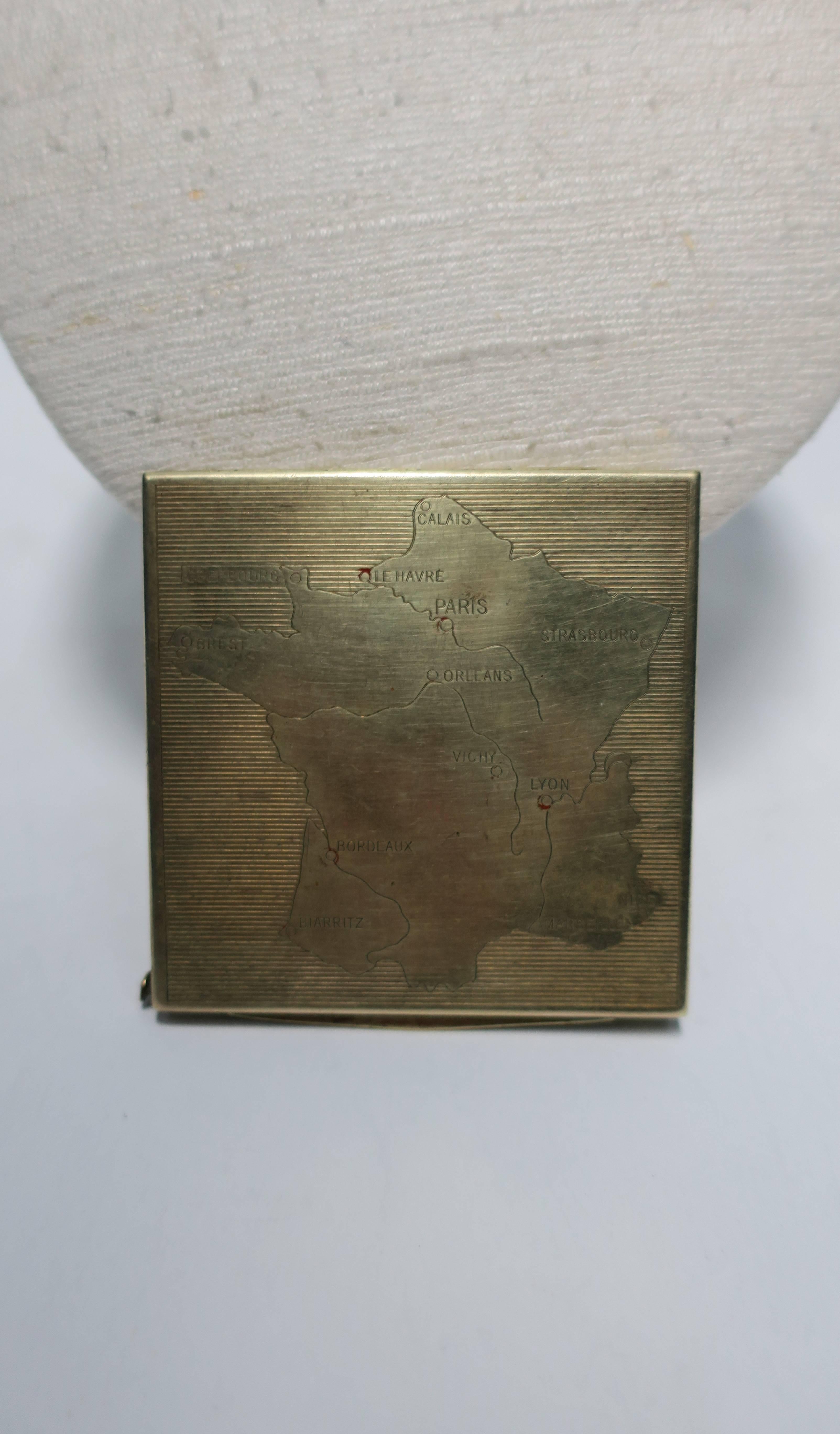 Vintage Brass and Mirror Compact Case or Box with Map of France In Fair Condition In New York, NY