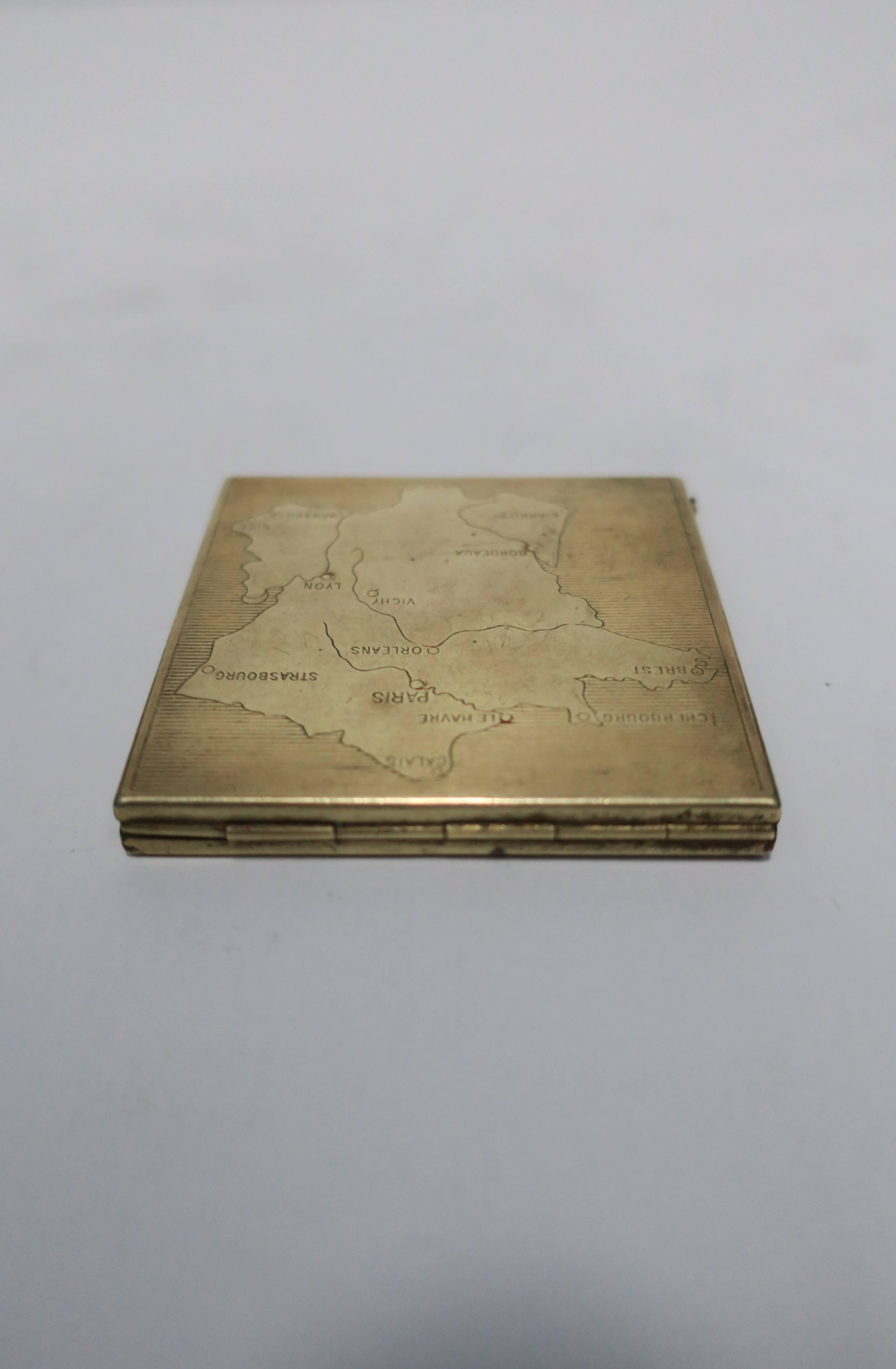 Vintage Brass and Mirror Compact Case or Box with Map of France 3