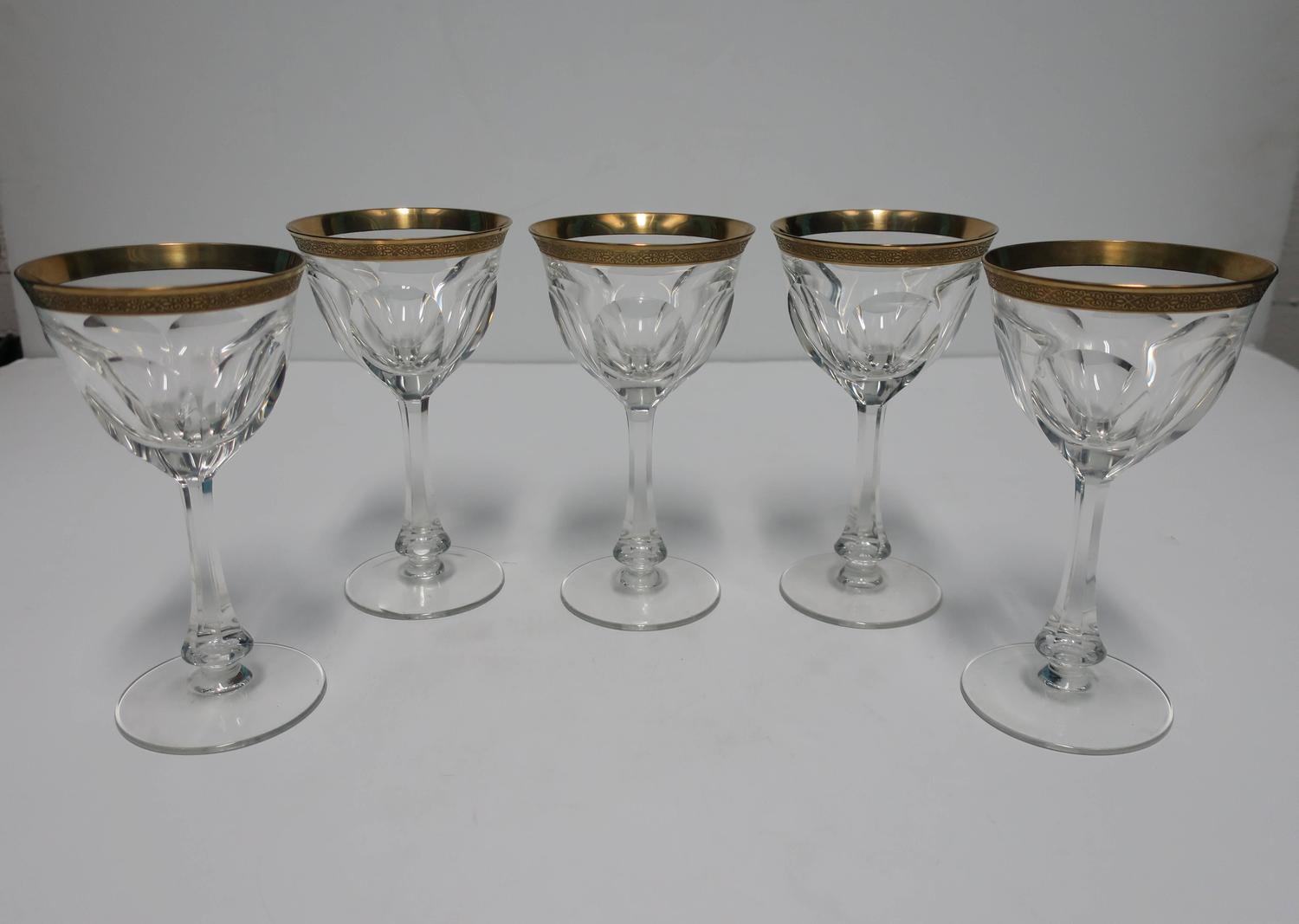 Tall Gold Gilded Crystal Goblets in the Style of Baccarat For Sale at