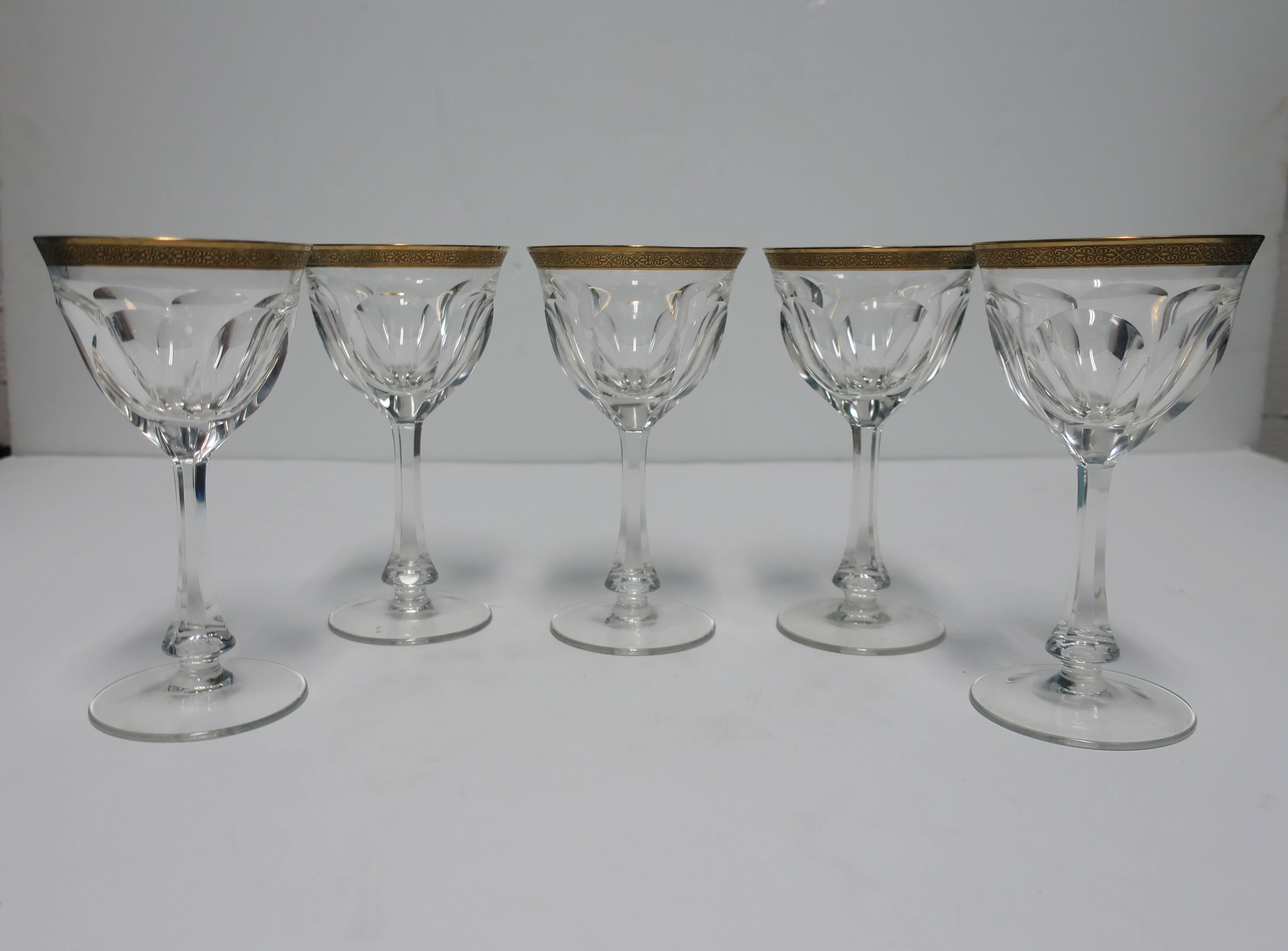Gilt Gold Gilded Crystal Glasses in the Style of Baccarat