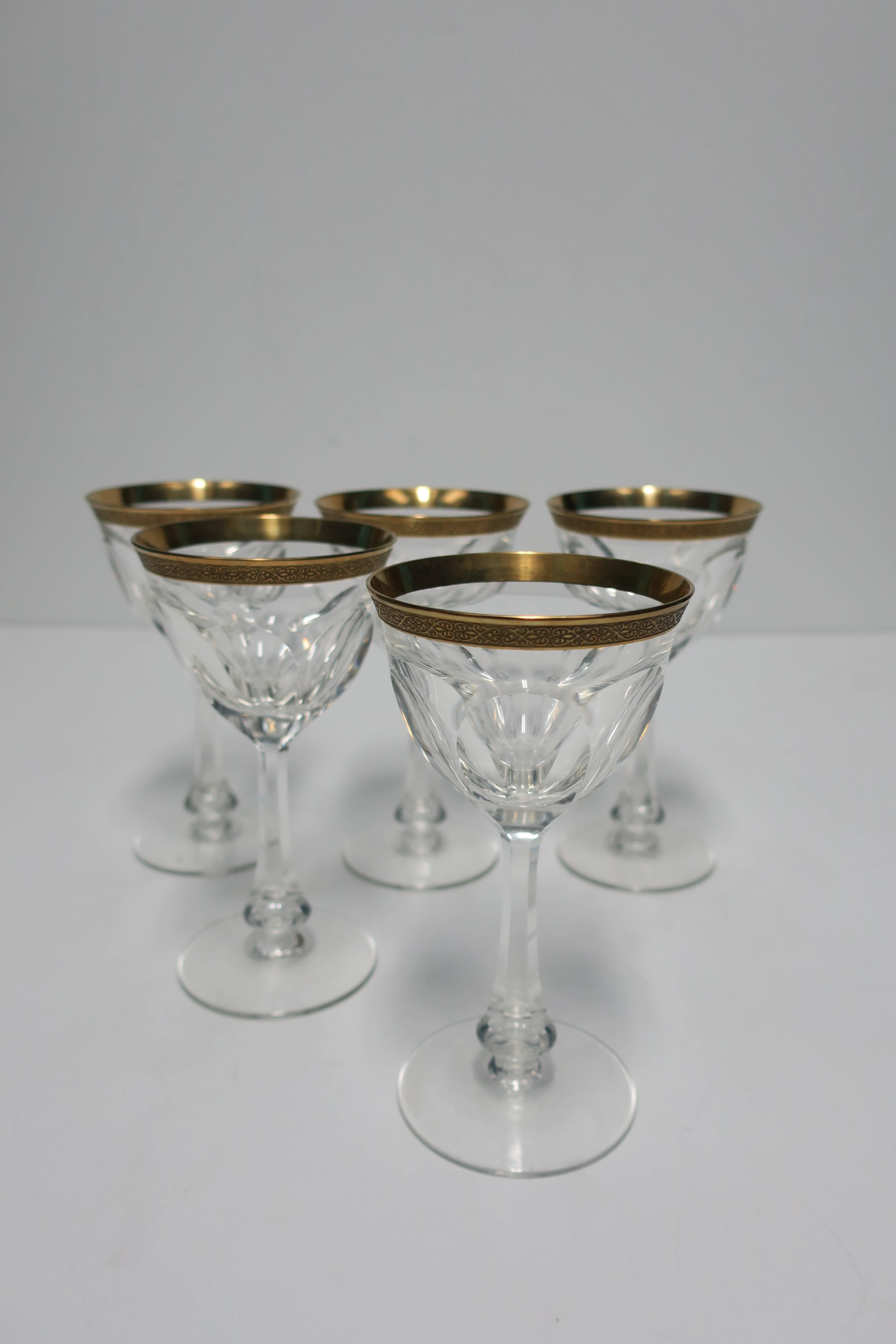 Gold Gilded Crystal Glasses in the Style of Baccarat In Excellent Condition In New York, NY