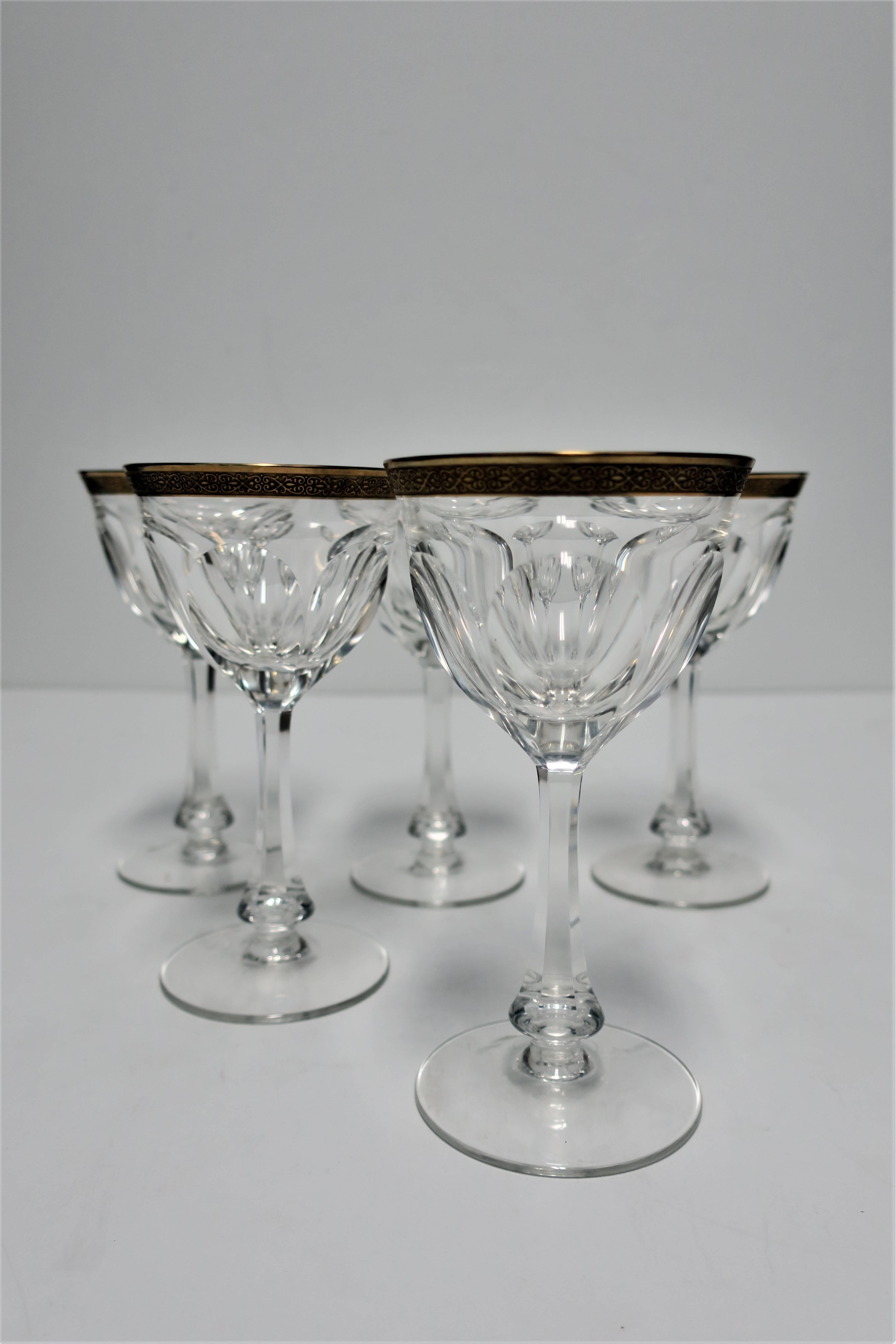 20th Century Gold Gilded Crystal Glasses in the Style of Baccarat