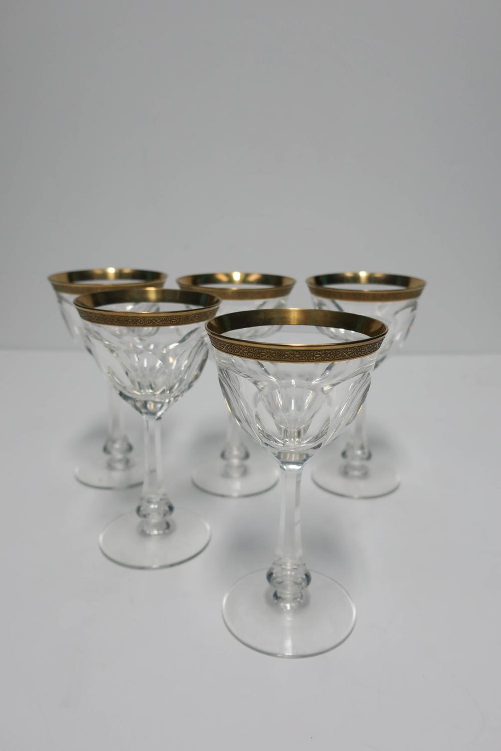 Tall Gold Gilded Crystal Goblets in the Style of Baccarat For Sale at