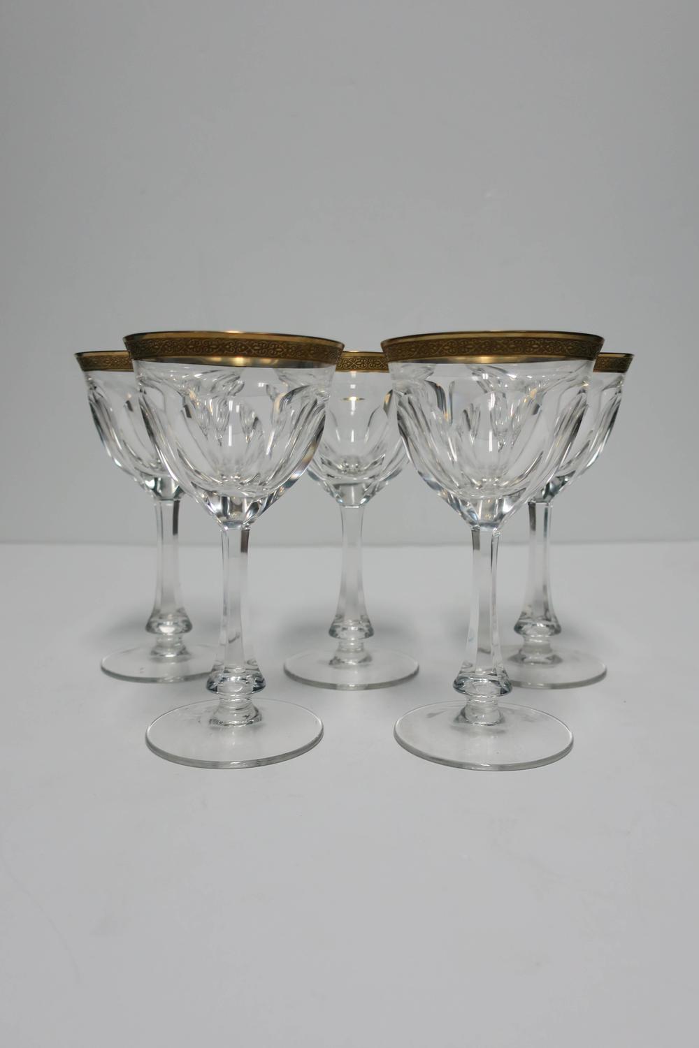 Tall Gold Gilded Crystal Goblets in the Style of Baccarat For Sale at