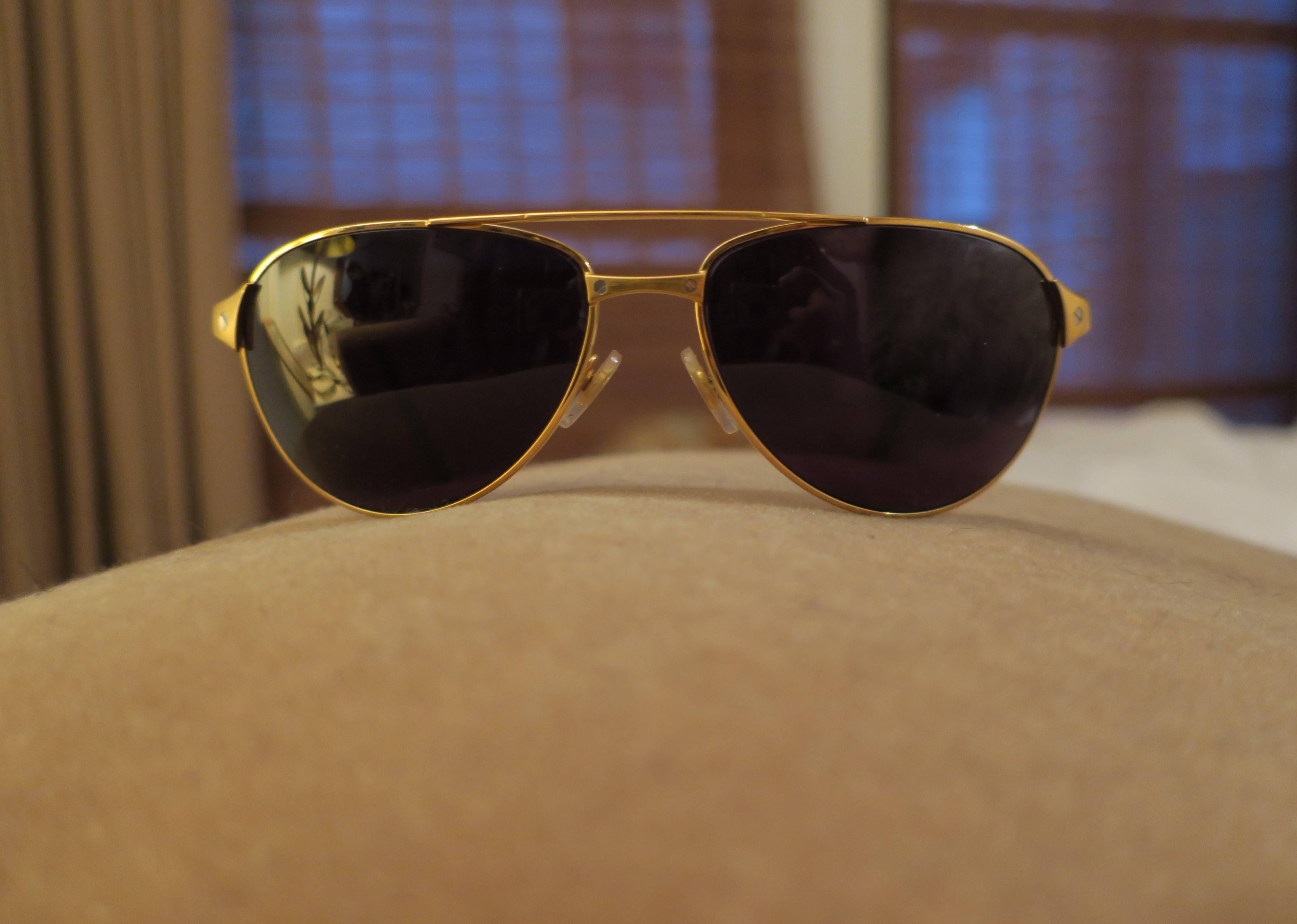 Gold Framed Cartier Santos Sunglasses, France In Excellent Condition In New York, NY