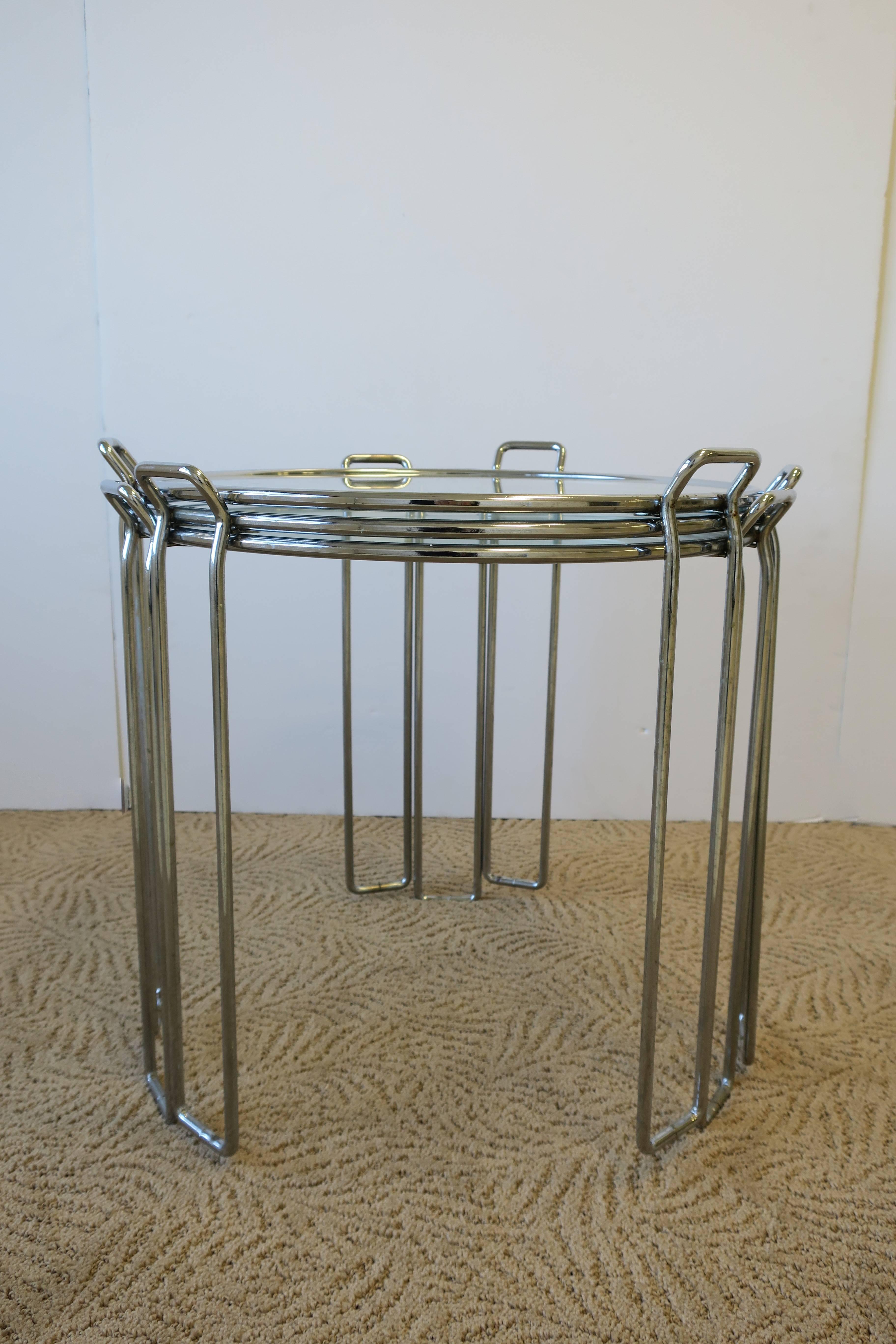 Vintage Modern Chrome and Glass Side or Nesting Tables, 1960s 1