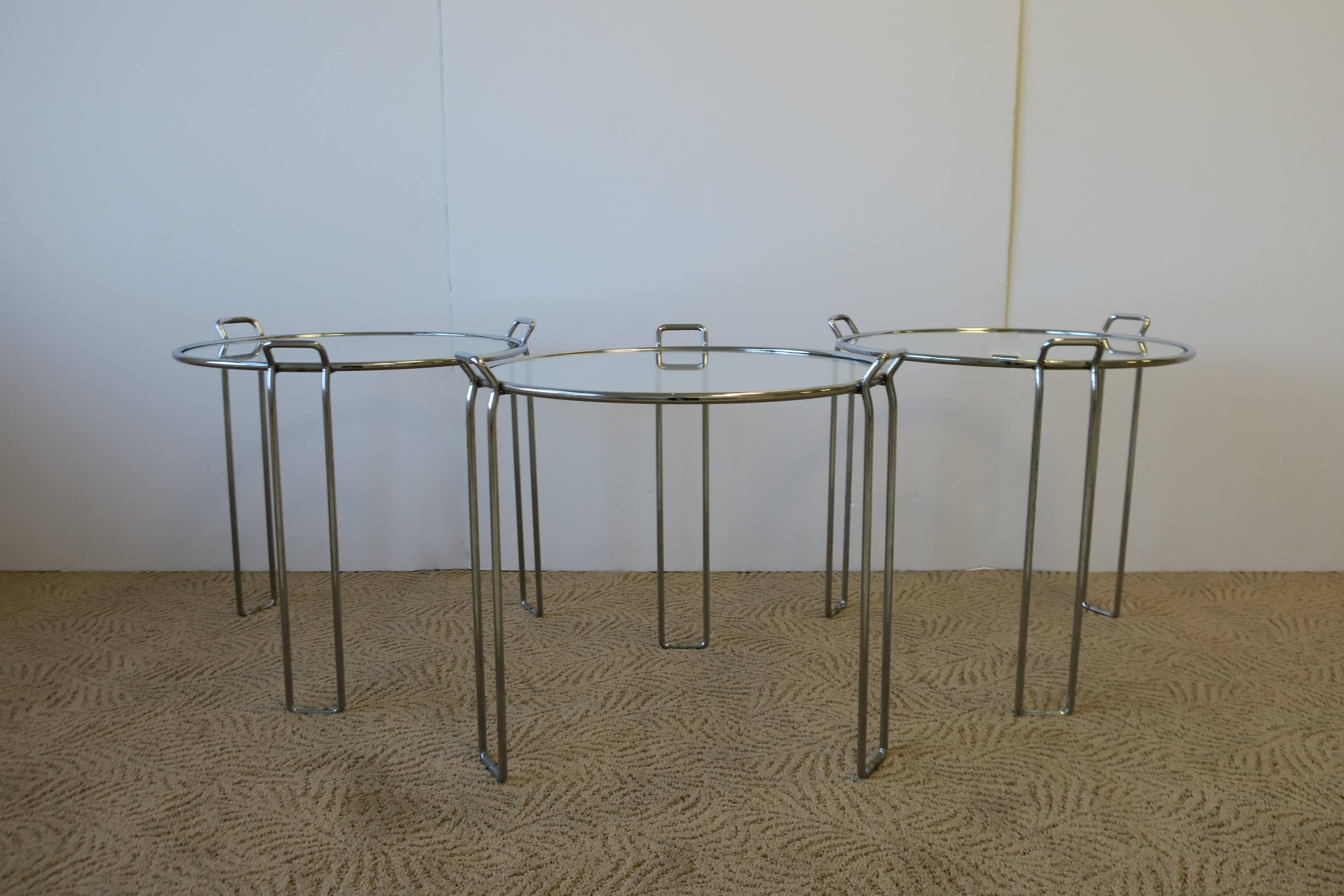 Vintage Modern Chrome and Glass Side or Nesting Tables, 1960s 5