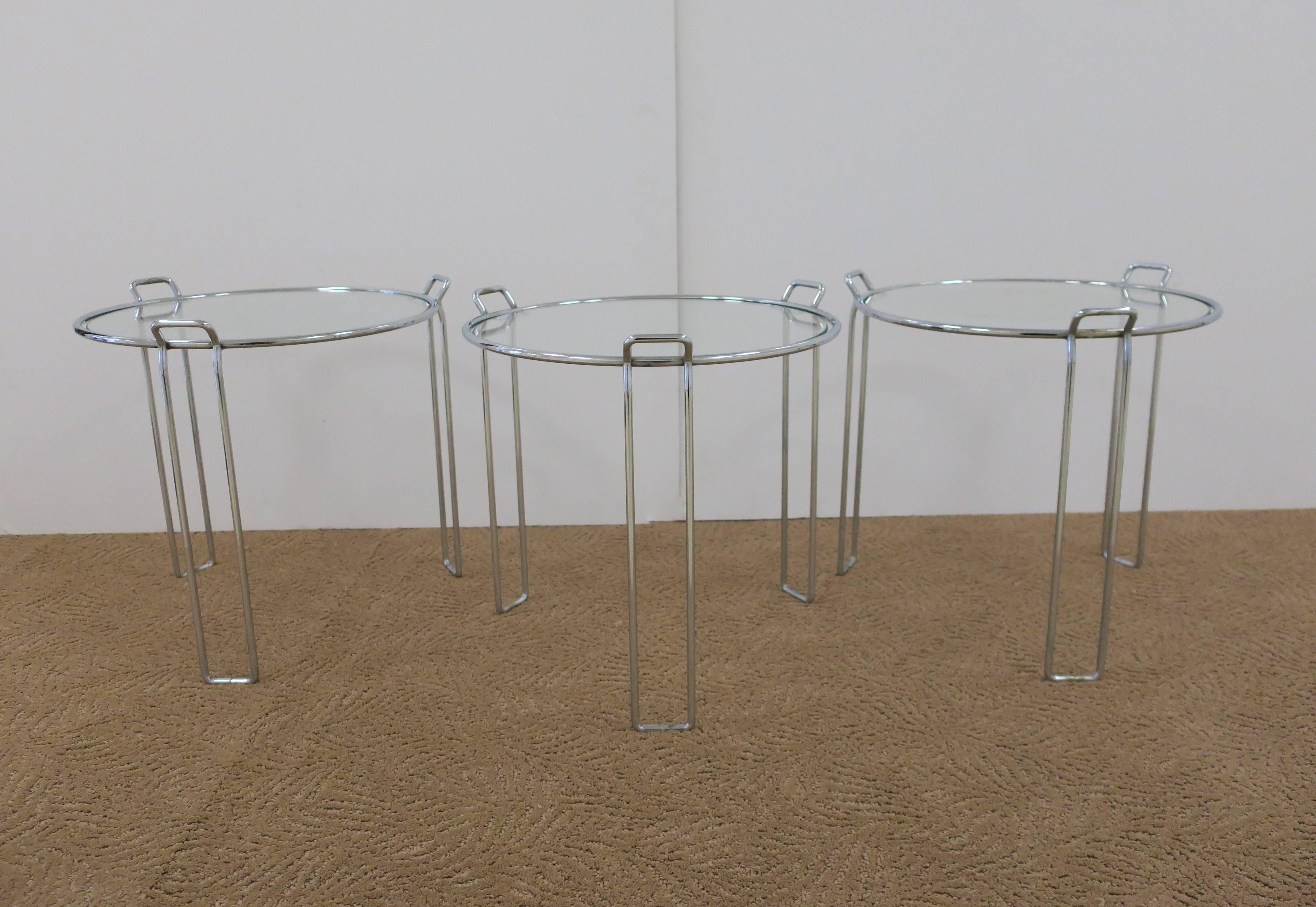 Vintage Modern Chrome and Glass Side or Nesting Tables, 1960s In Good Condition In New York, NY