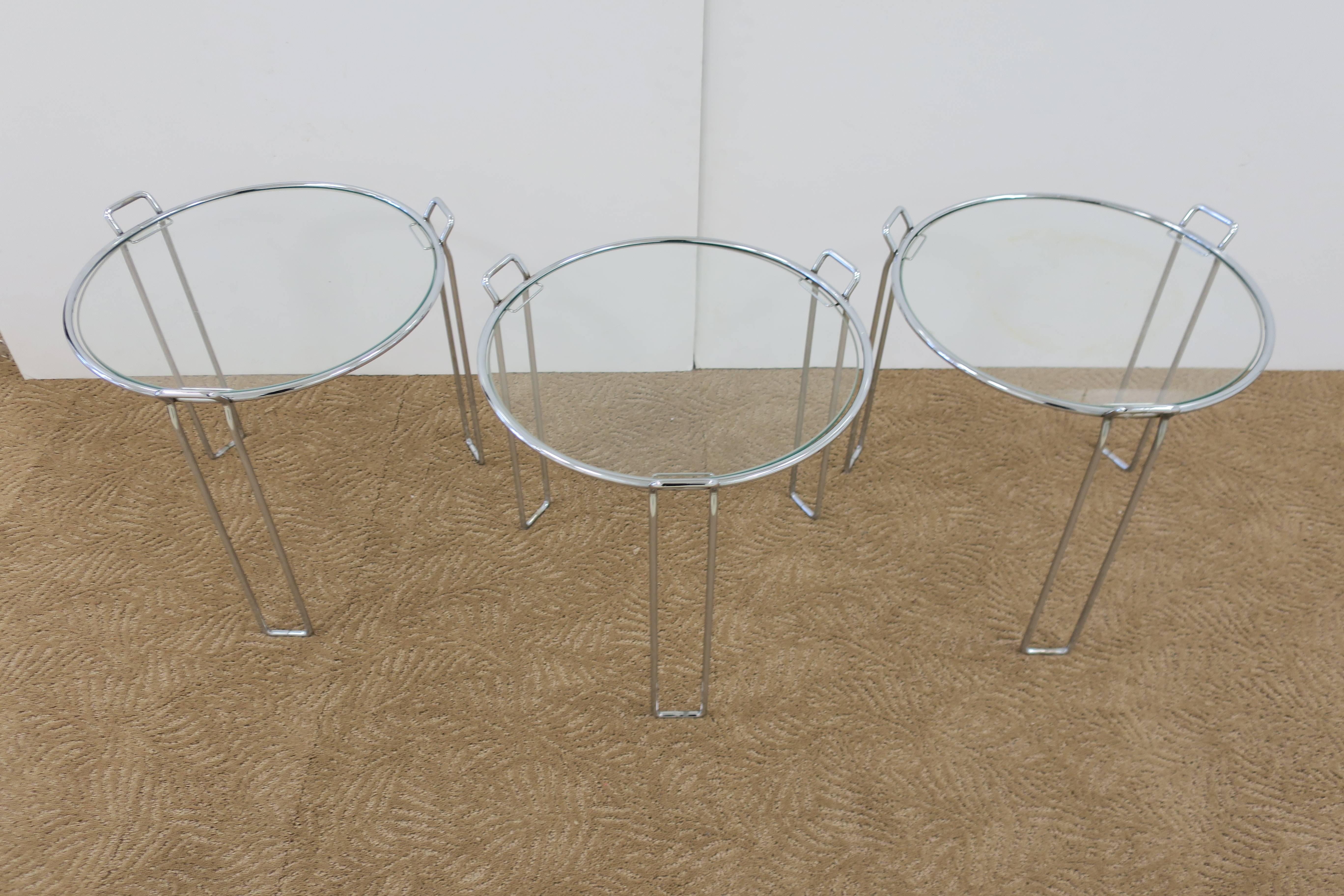 Vintage Modern Chrome and Glass Side or Nesting Tables, 1960s 4
