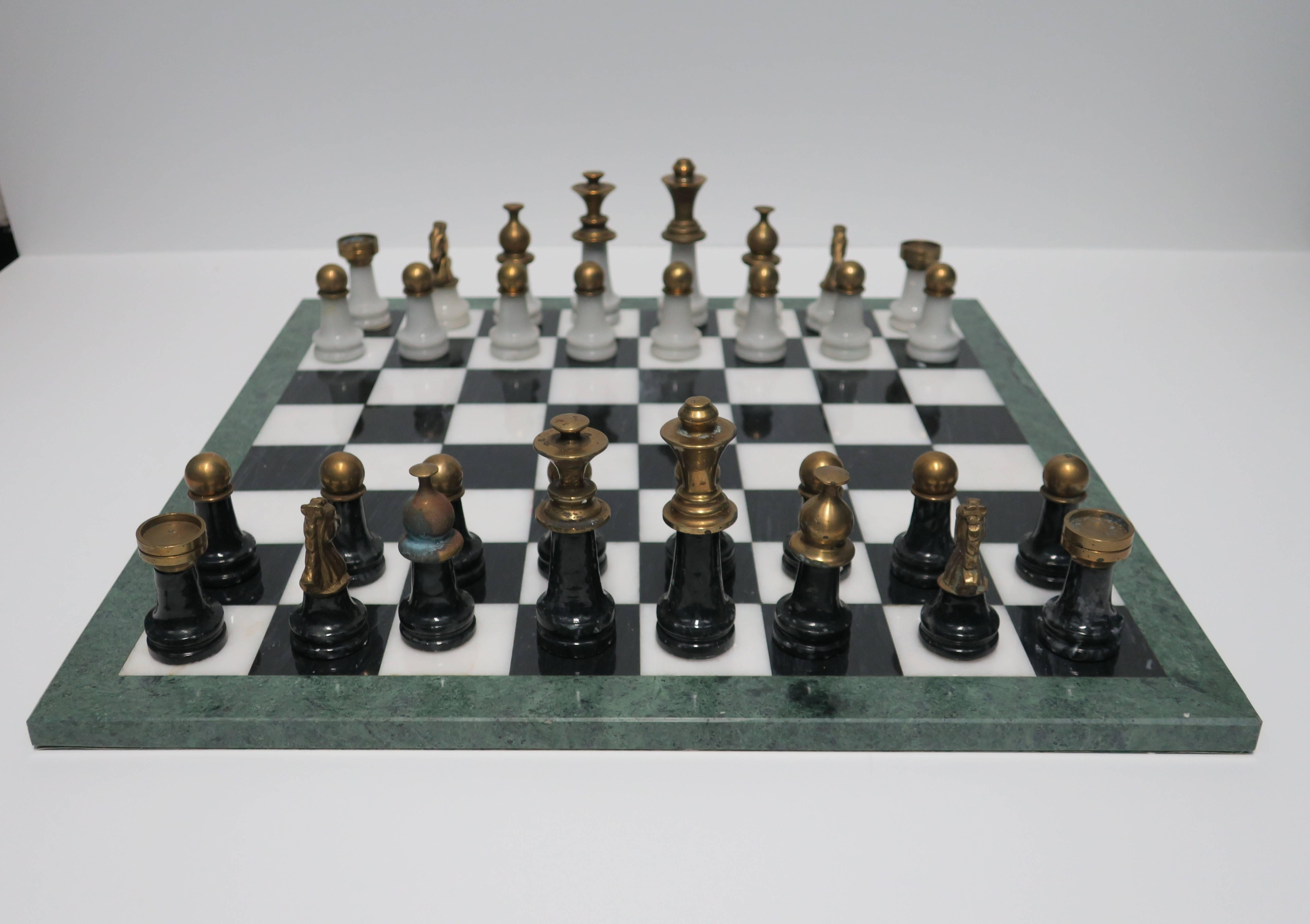 Modern Italian Black and White Marble and Brass Chess Game Set 3
