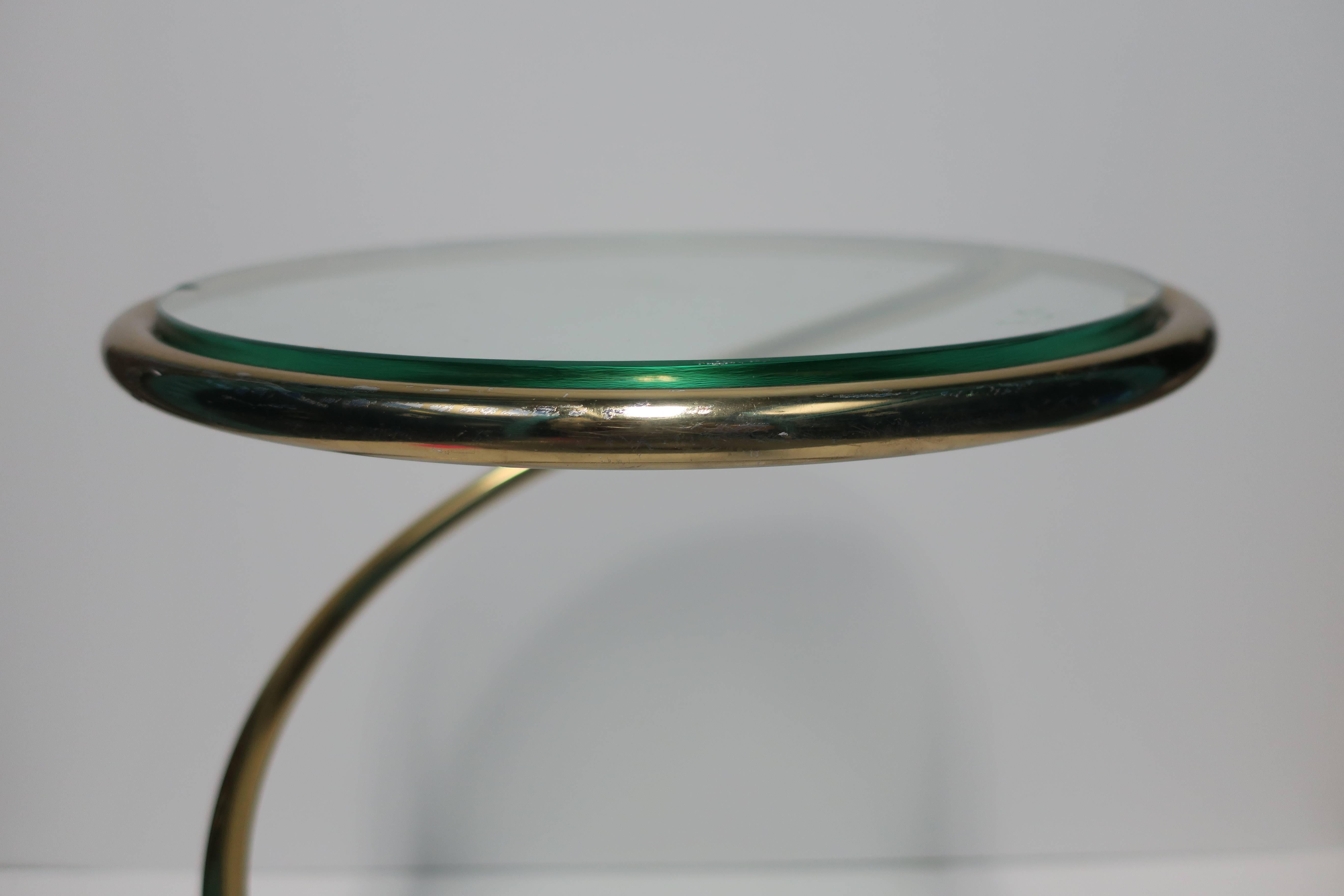 Vintage Modern Round Brass and Glass Twist Side Table after Milo Baughman, 1970s 2
