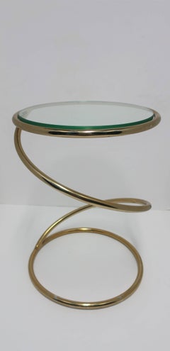 Vintage Modern Round Brass and Glass Twist Side Table after Milo Baughman, 1970s
