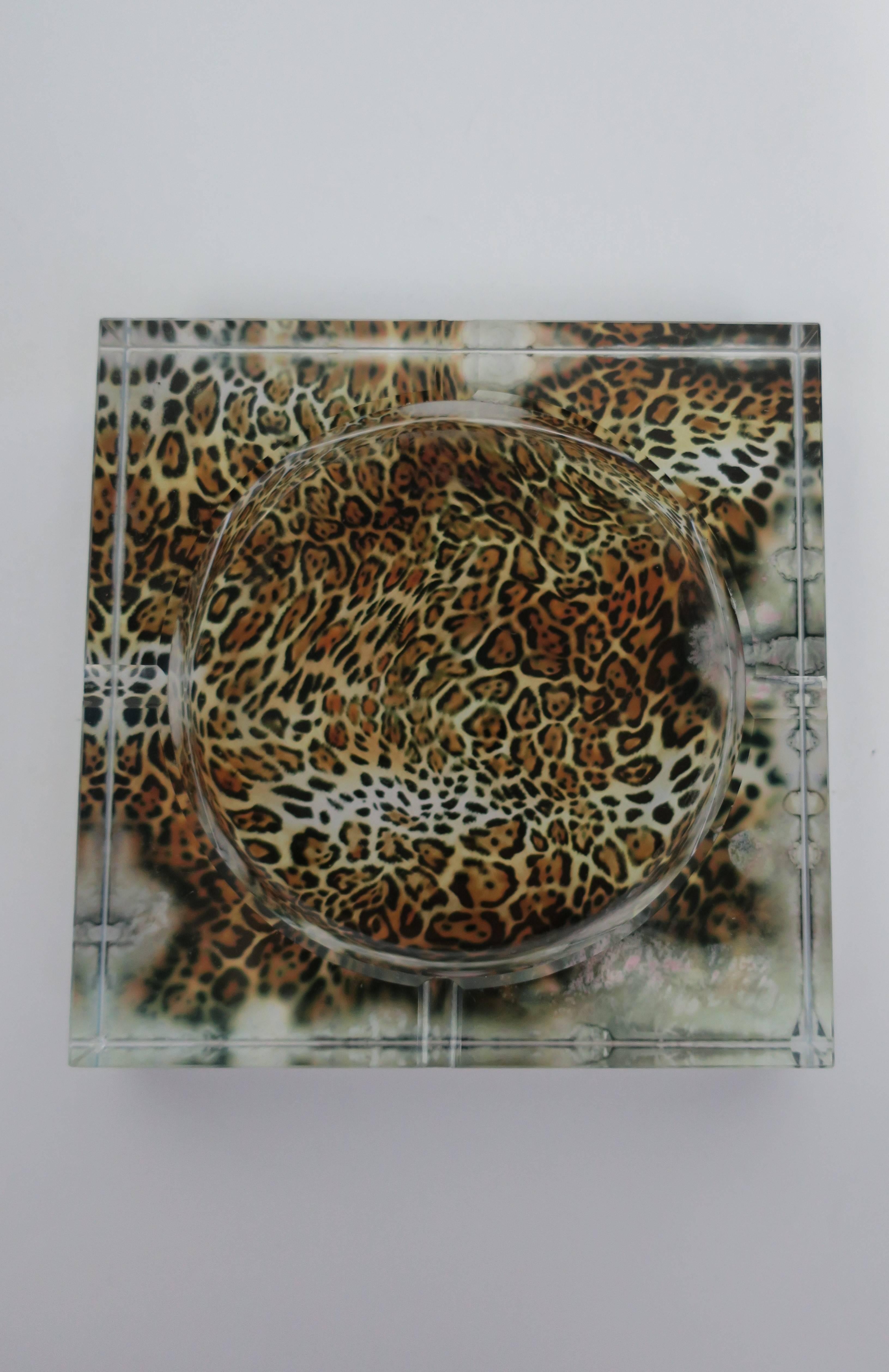 20th Century Clear Glass Leopard Decorated Vessel or Ashtray
