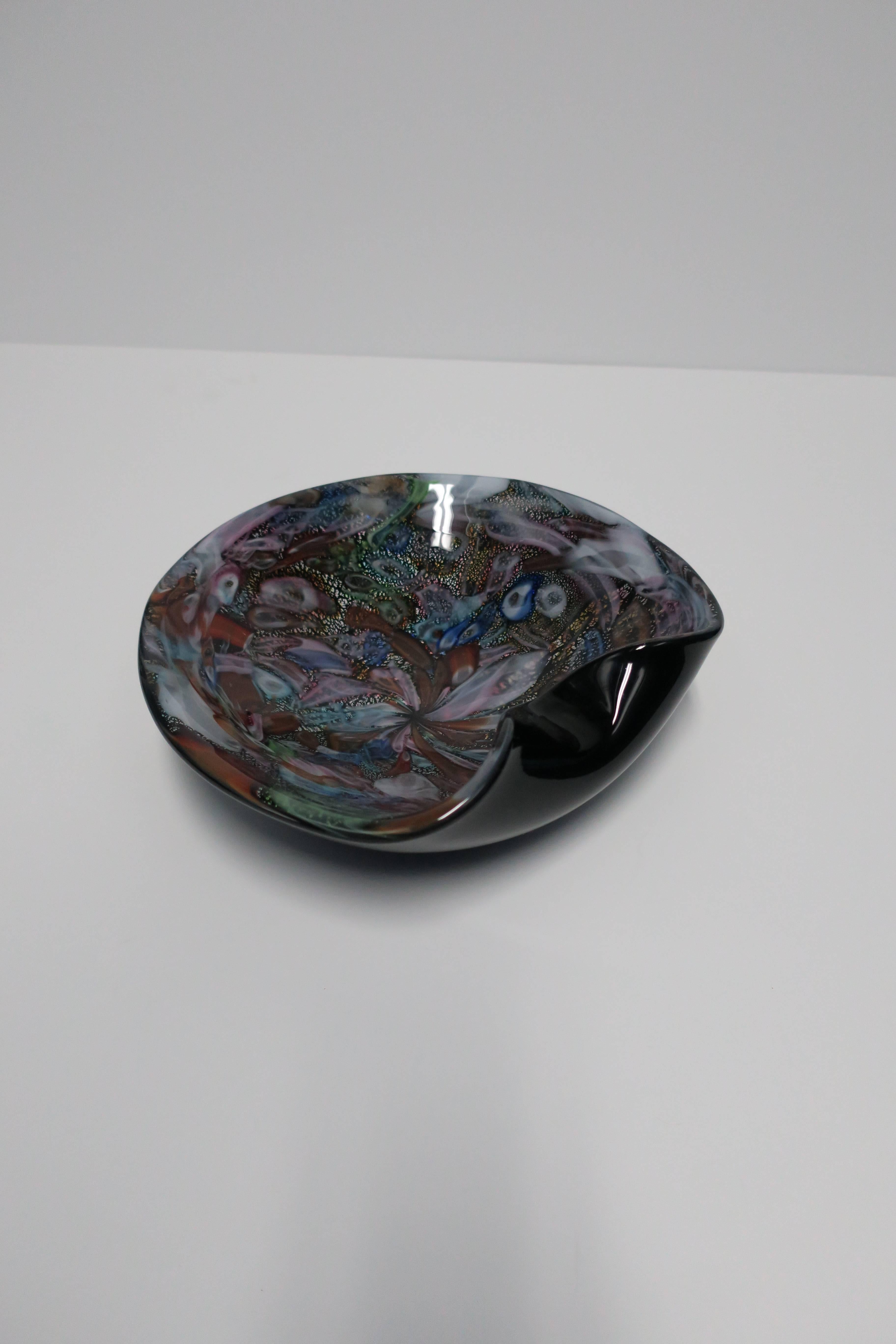 Modern Black and Mulit-Colored Italian Murano Art Glass Bowl