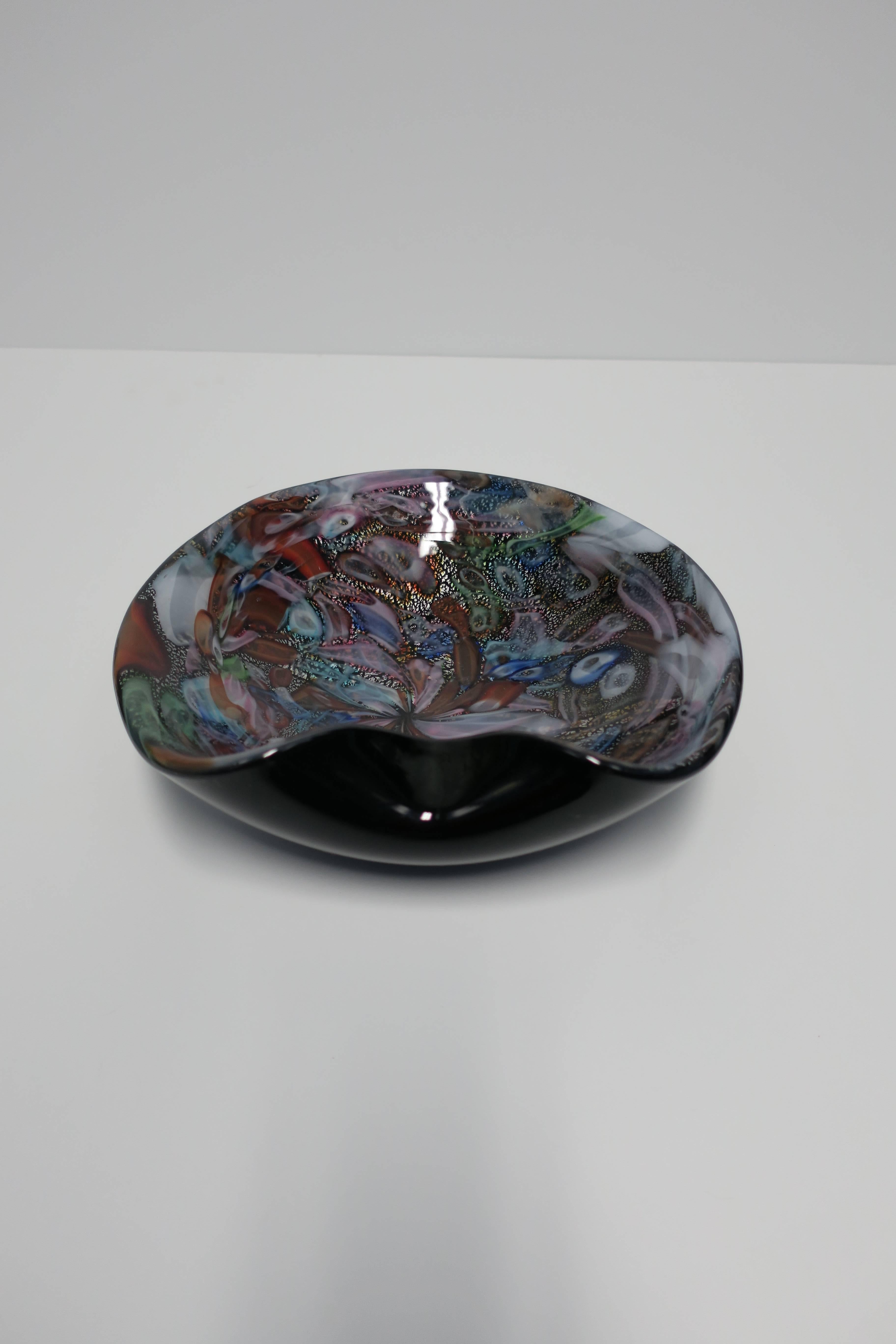 Mid-20th Century Black and Mulit-Colored Italian Murano Art Glass Bowl
