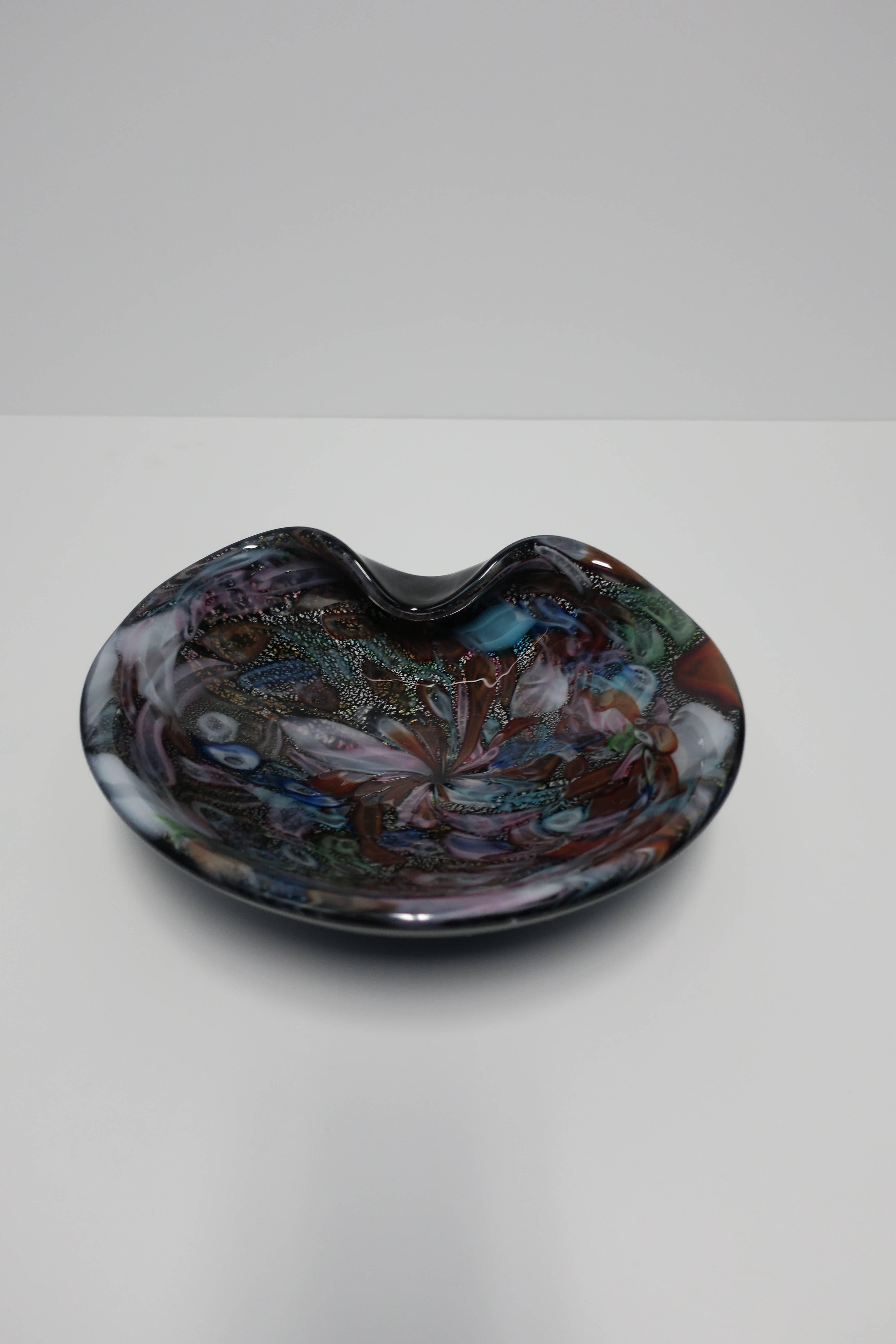 Black and Mulit-Colored Italian Murano Art Glass Bowl 1