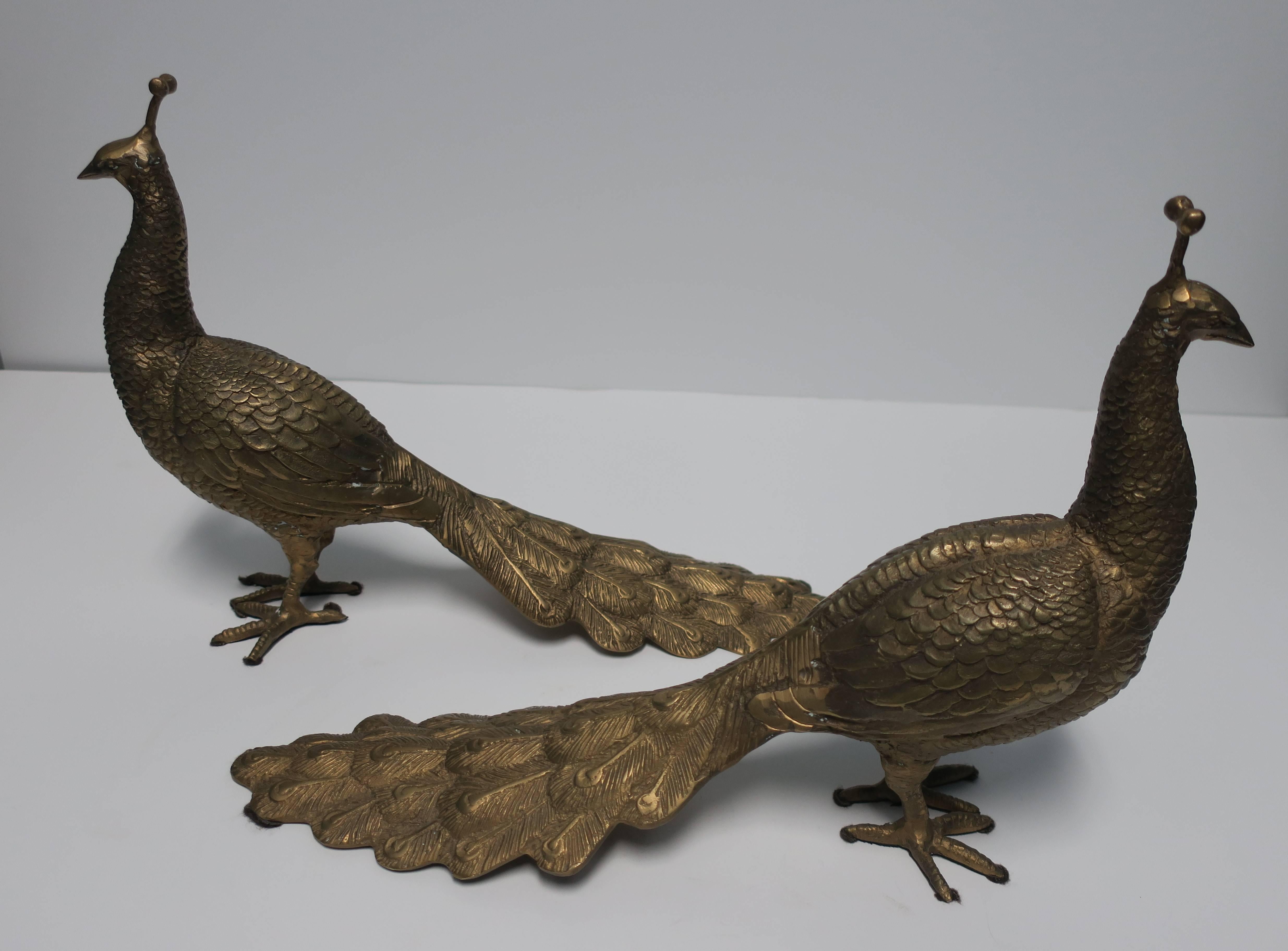 Mid-20th Century Pair of Beautiful Vintage Brass Peacock Birds
