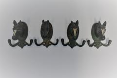 Set of Four Vintage Horse or Equine Iron Hardware Wall Hooks