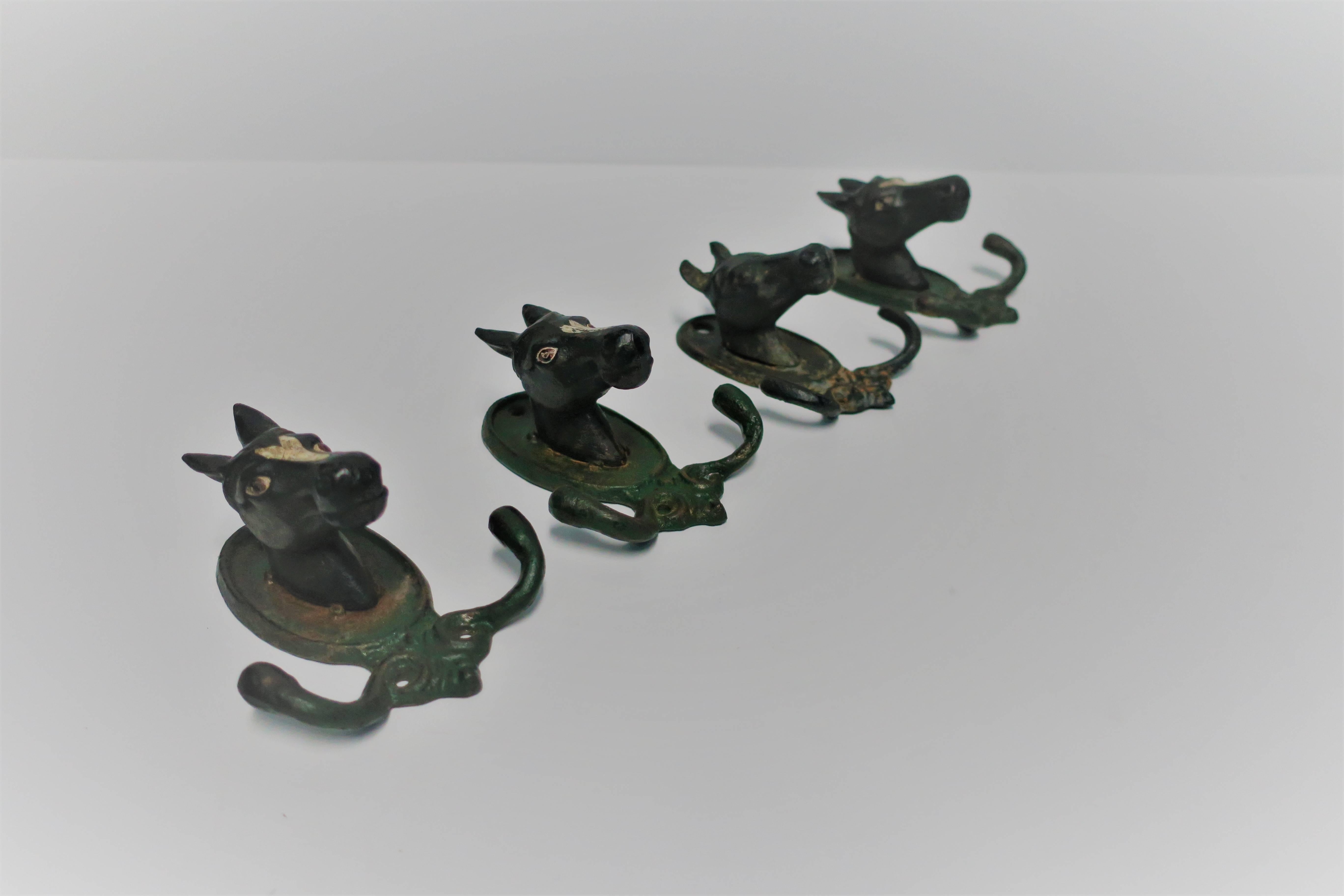 American Set of Four Vintage Horse or Equine Iron Hardware Wall Hooks