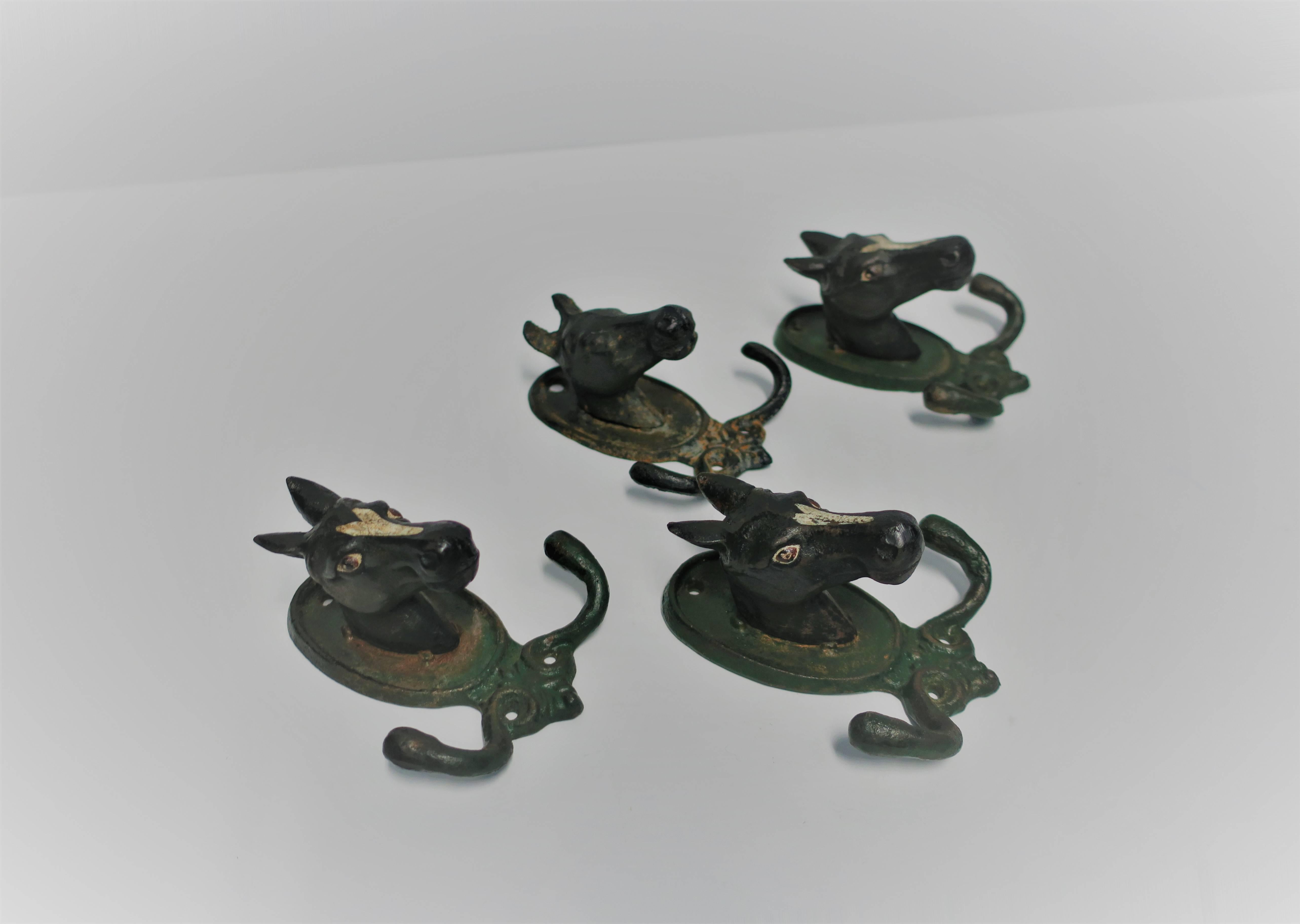 Set of Four Vintage Horse or Equine Iron Hardware Wall Hooks In Good Condition In New York, NY
