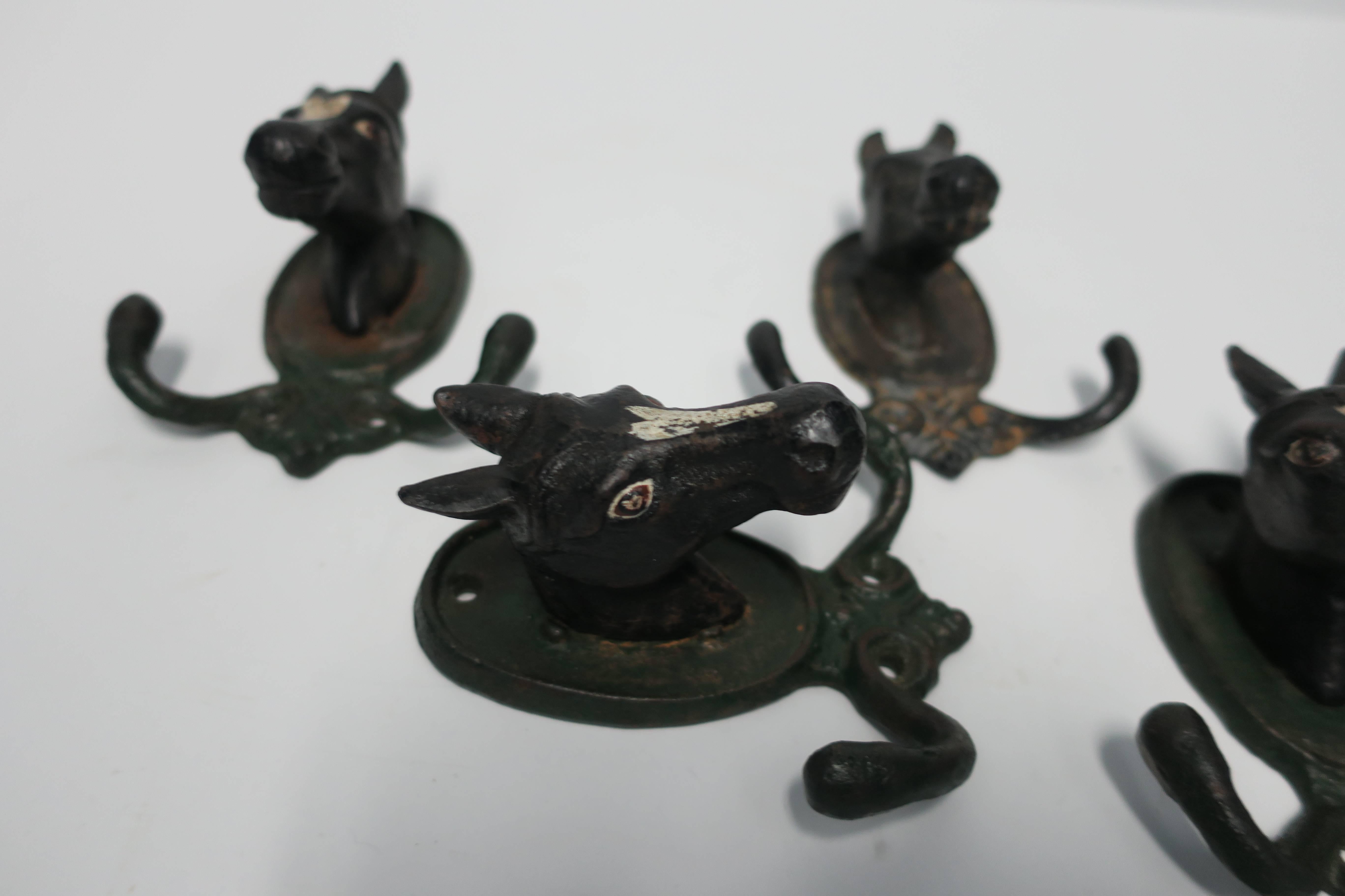 20th Century Set of Four Vintage Horse or Equine Iron Hardware Wall Hooks