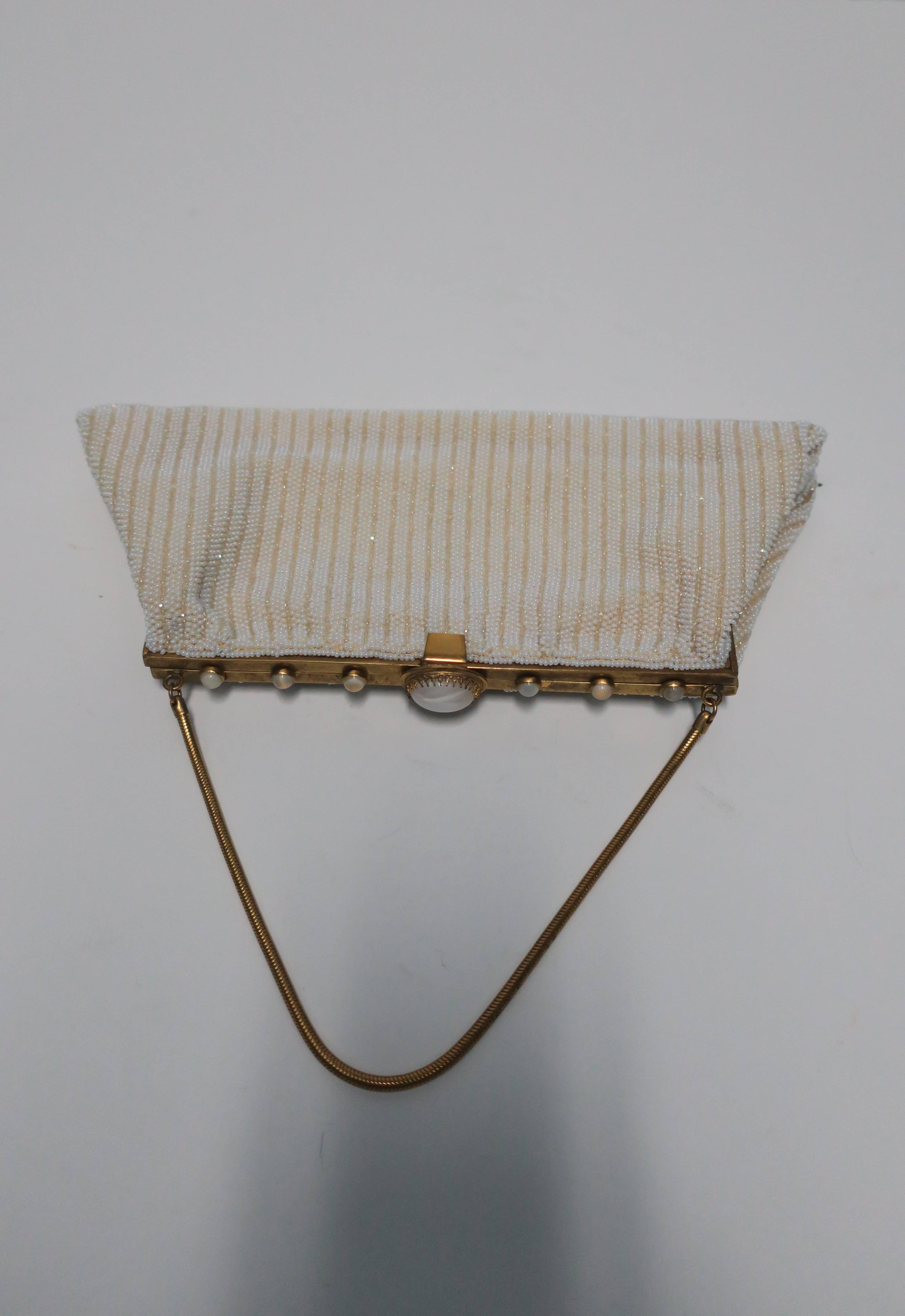 20th Century French White Beaded Evening Bag For Sale