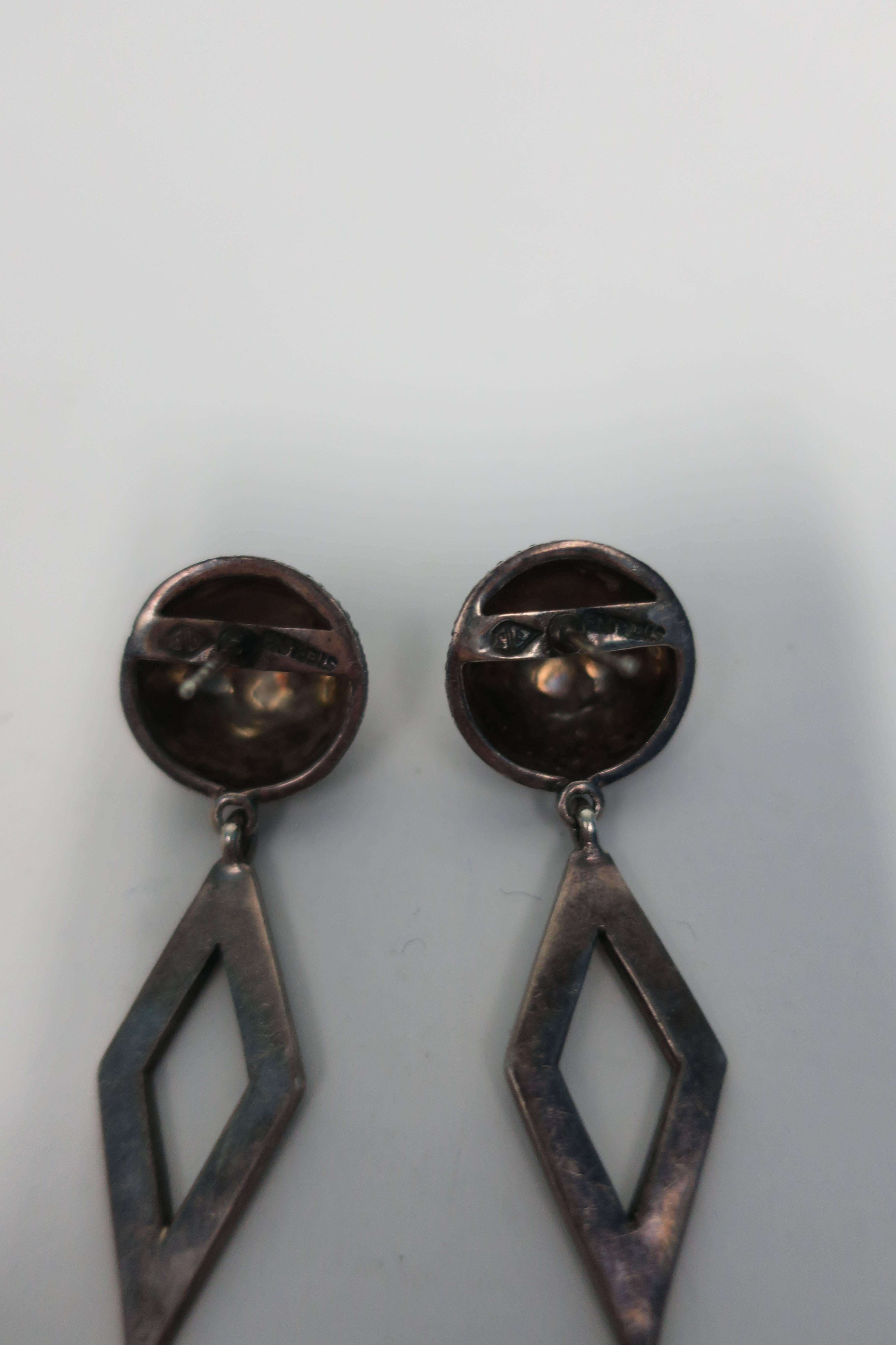 Long Art Deco Black Onyx and Sterling Silver Earrings 4