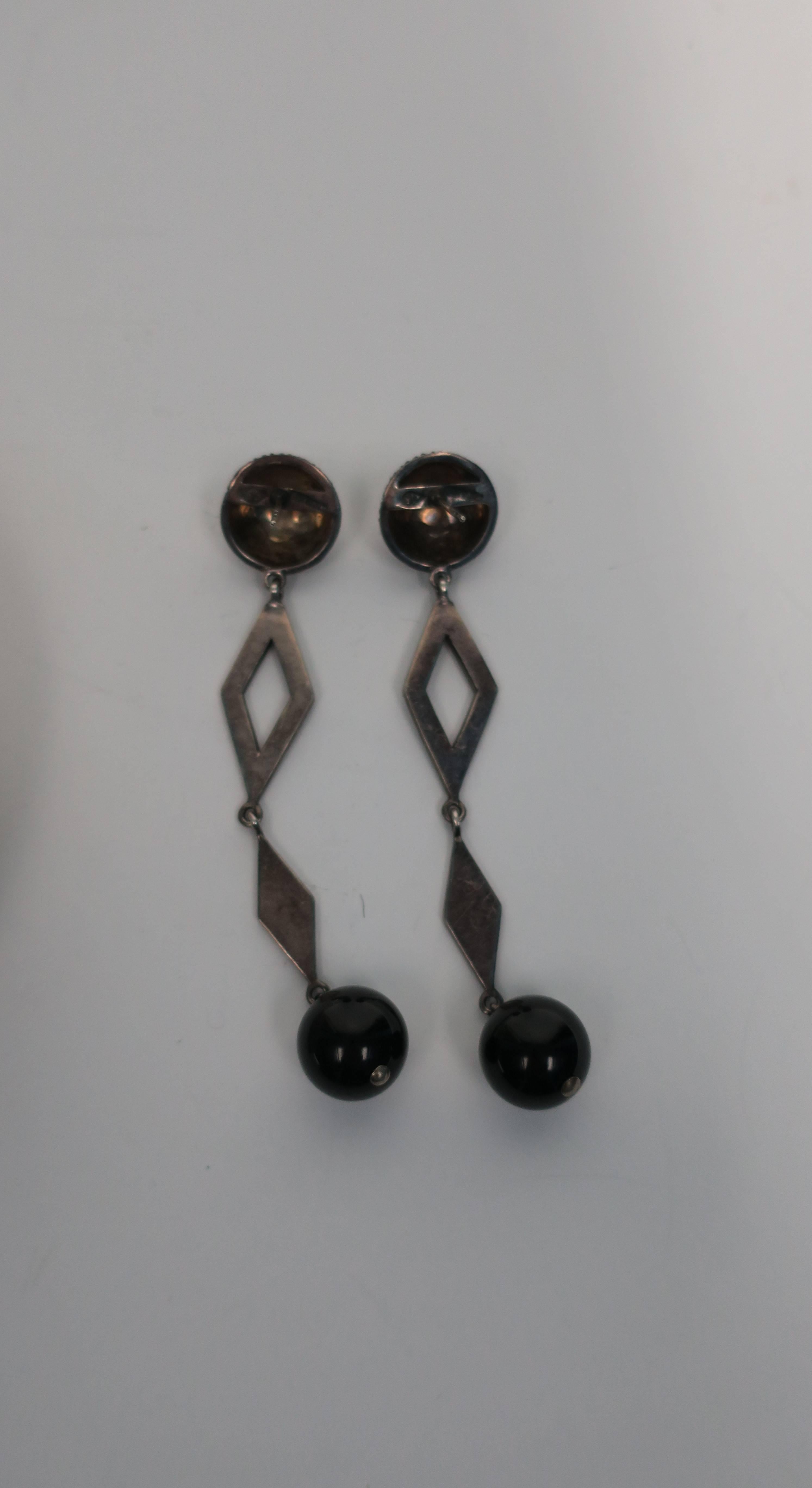 Long Art Deco Black Onyx and Sterling Silver Earrings 3