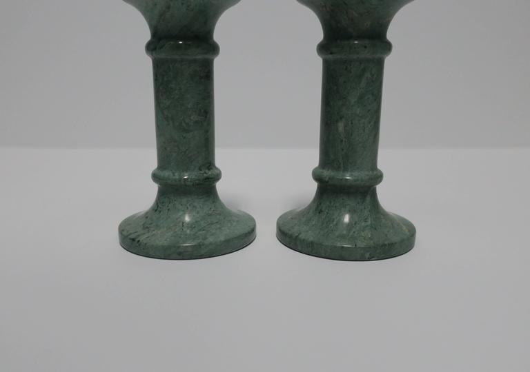 Pair of Vintage Green Marble Candlestick Holders For Sale at 1stDibs