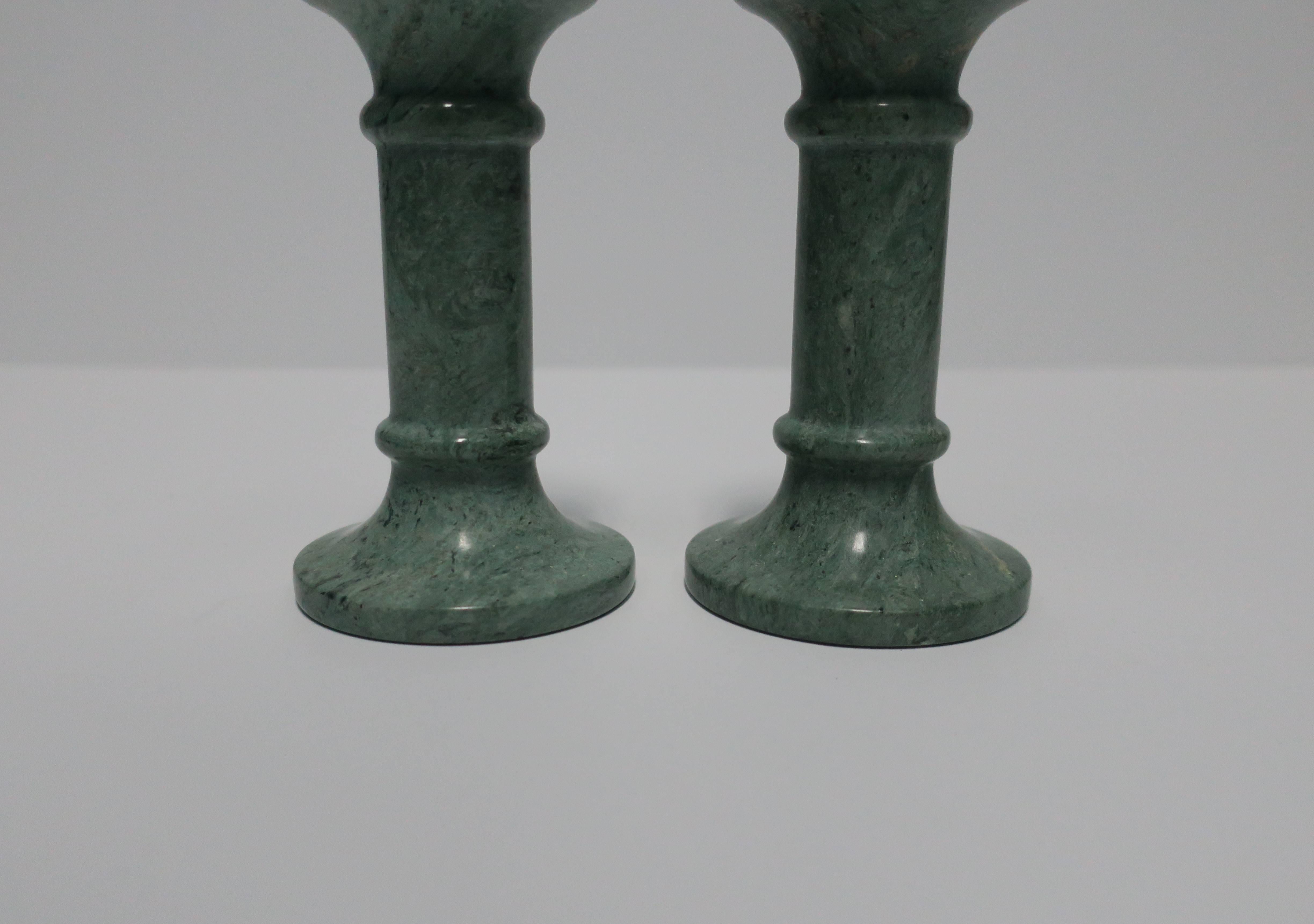 Polished Dark Green Marble Candlestick Holders, Pair