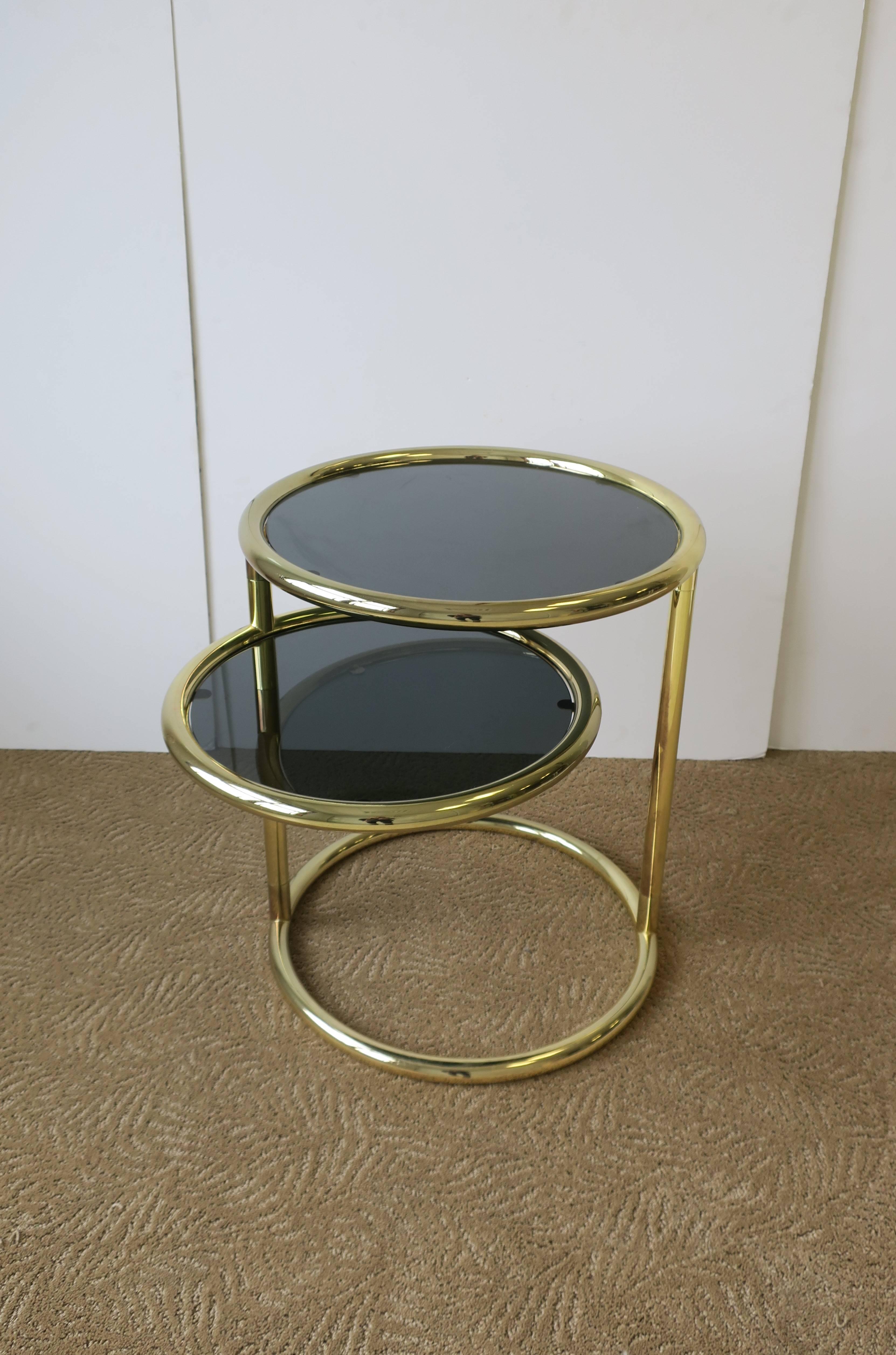 Plated Modern Swivel Round Brass and Glass Side Table After Milo Baughman, ca. 1970s