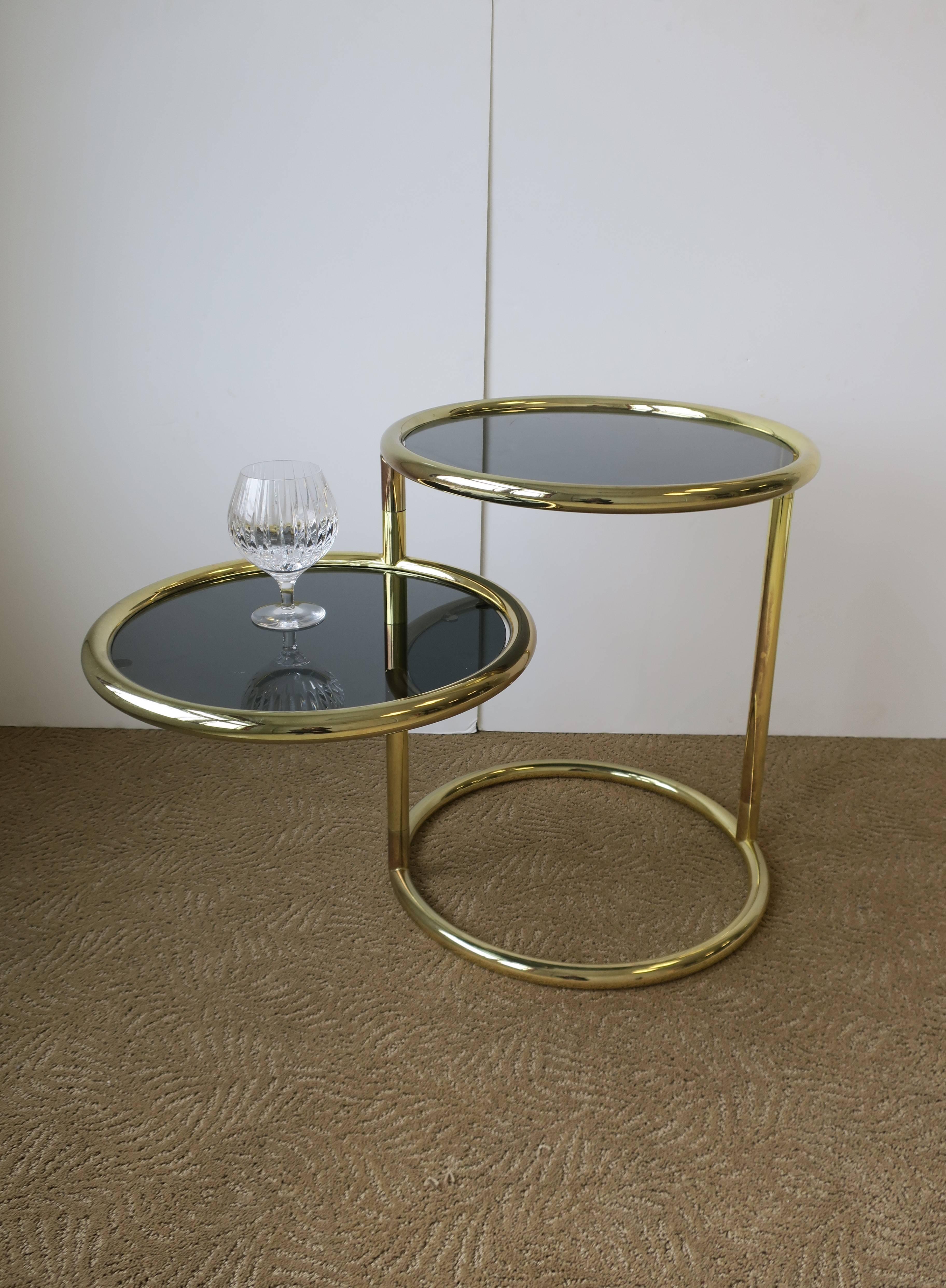 Modern Swivel Round Brass and Glass Side Table After Milo Baughman, ca. 1970s 1