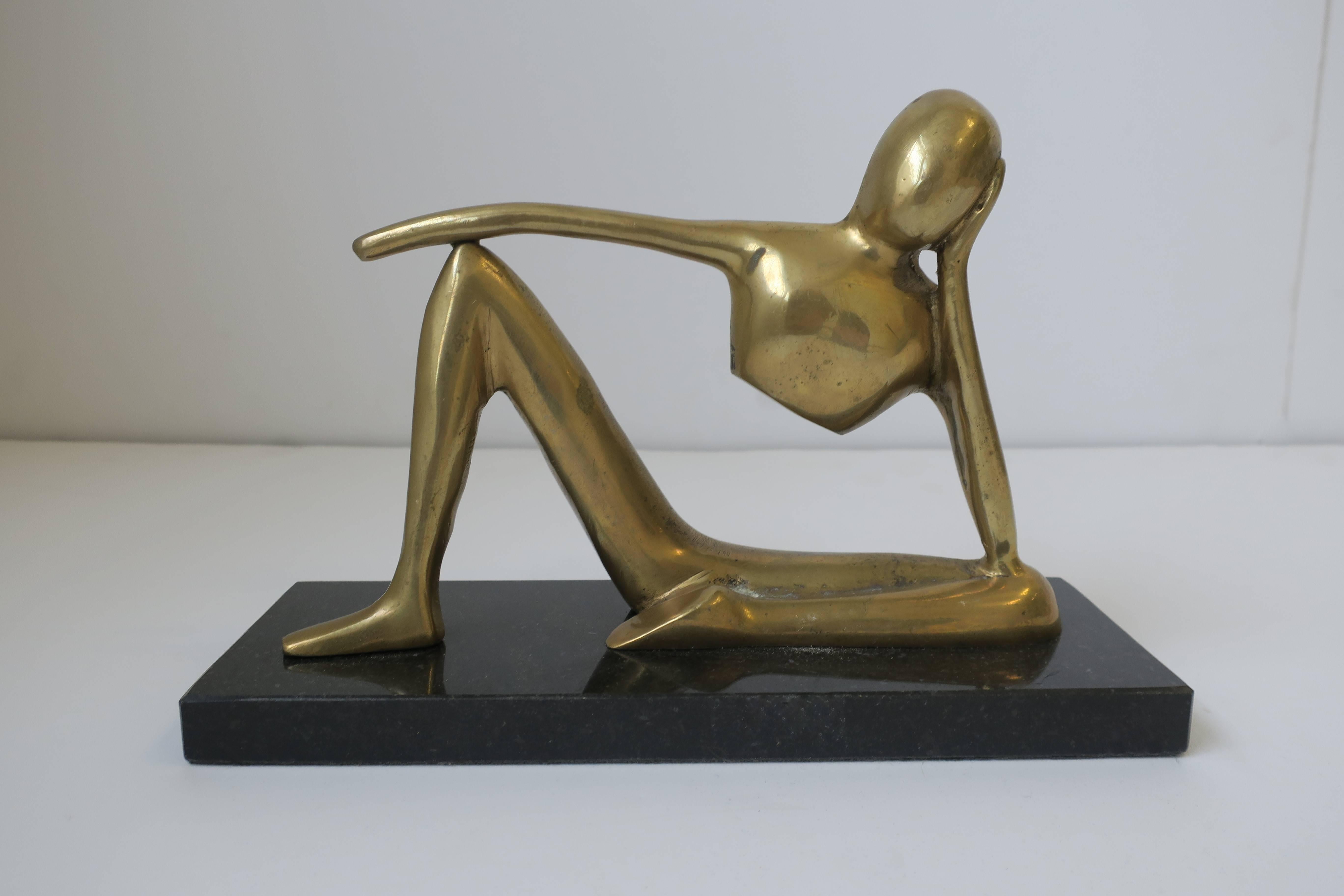 Modern Brass Figural Sculpture on Black Marble Base after Artist Jean Arp