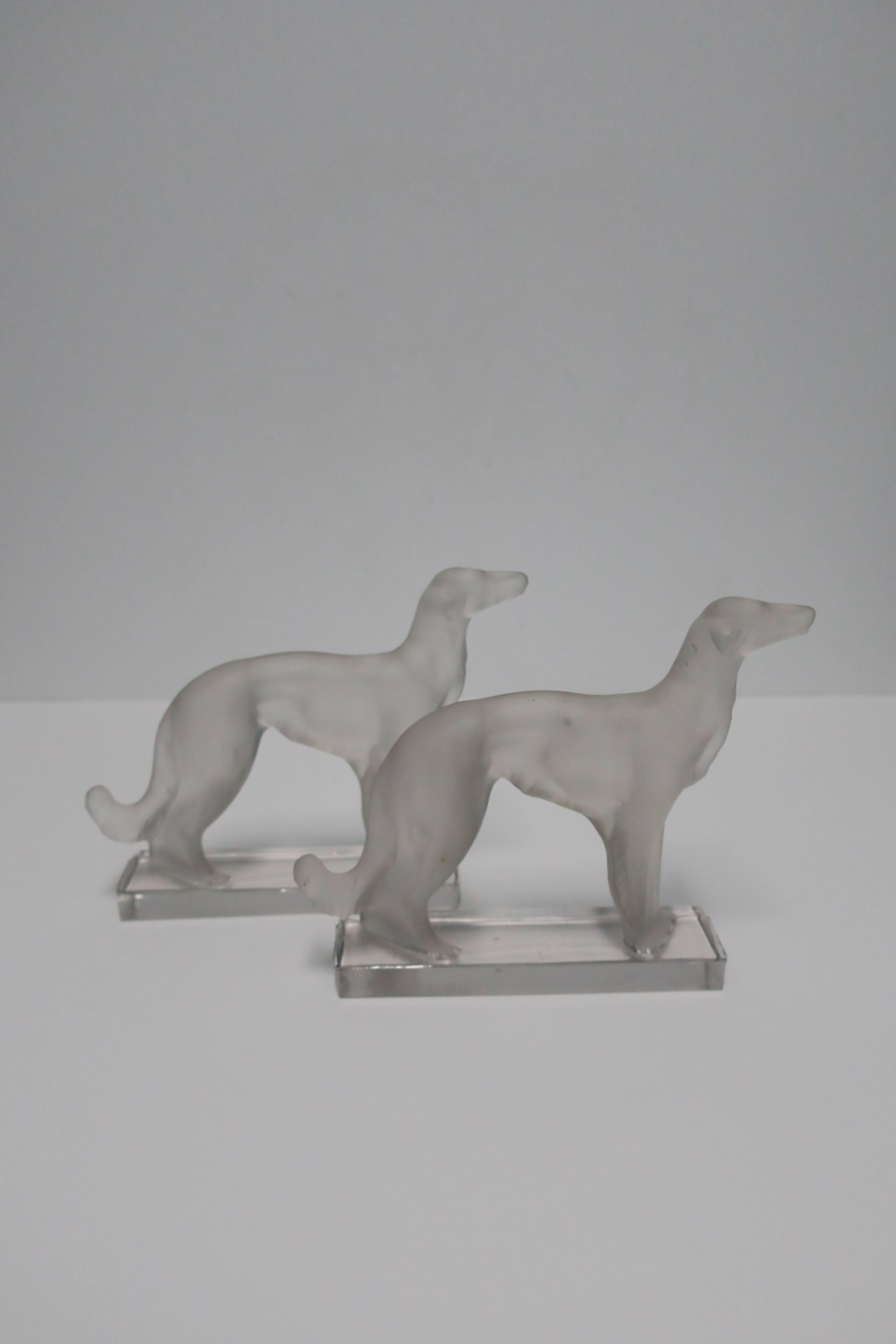 Art Deco Wolfhound Dogs Crystal Bookends, Pair In Good Condition In New York, NY