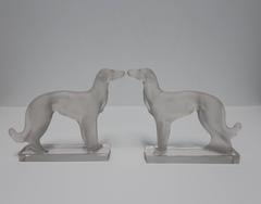 Art Deco Wolfhound Dogs Crystal Bookends, Pair