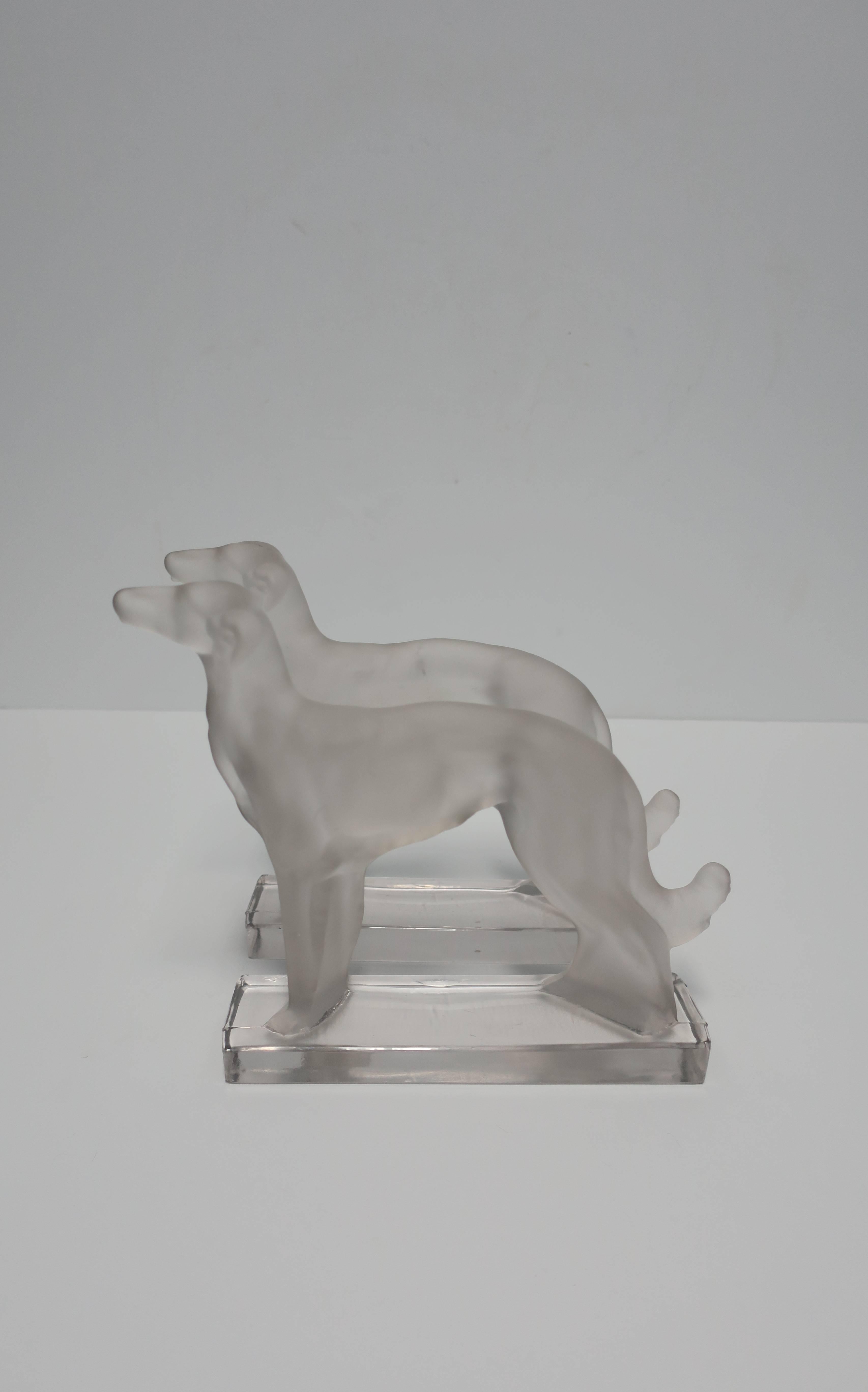 Mid-20th Century Art Deco Wolfhound Dogs Crystal Bookends, Pair