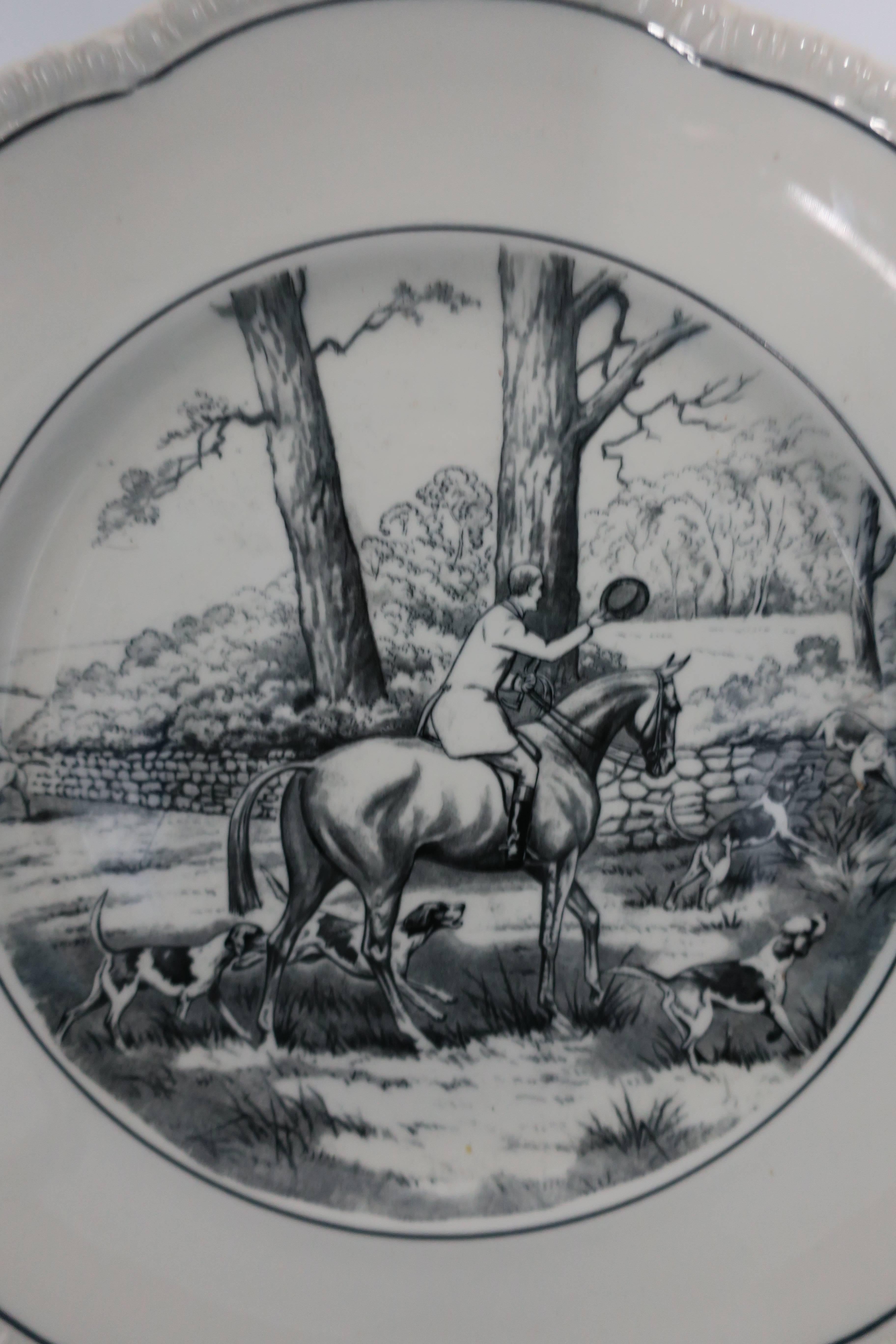 Faience Black and Whtie English Horse or Equine Porcelain Plate or Wall Art For Sale