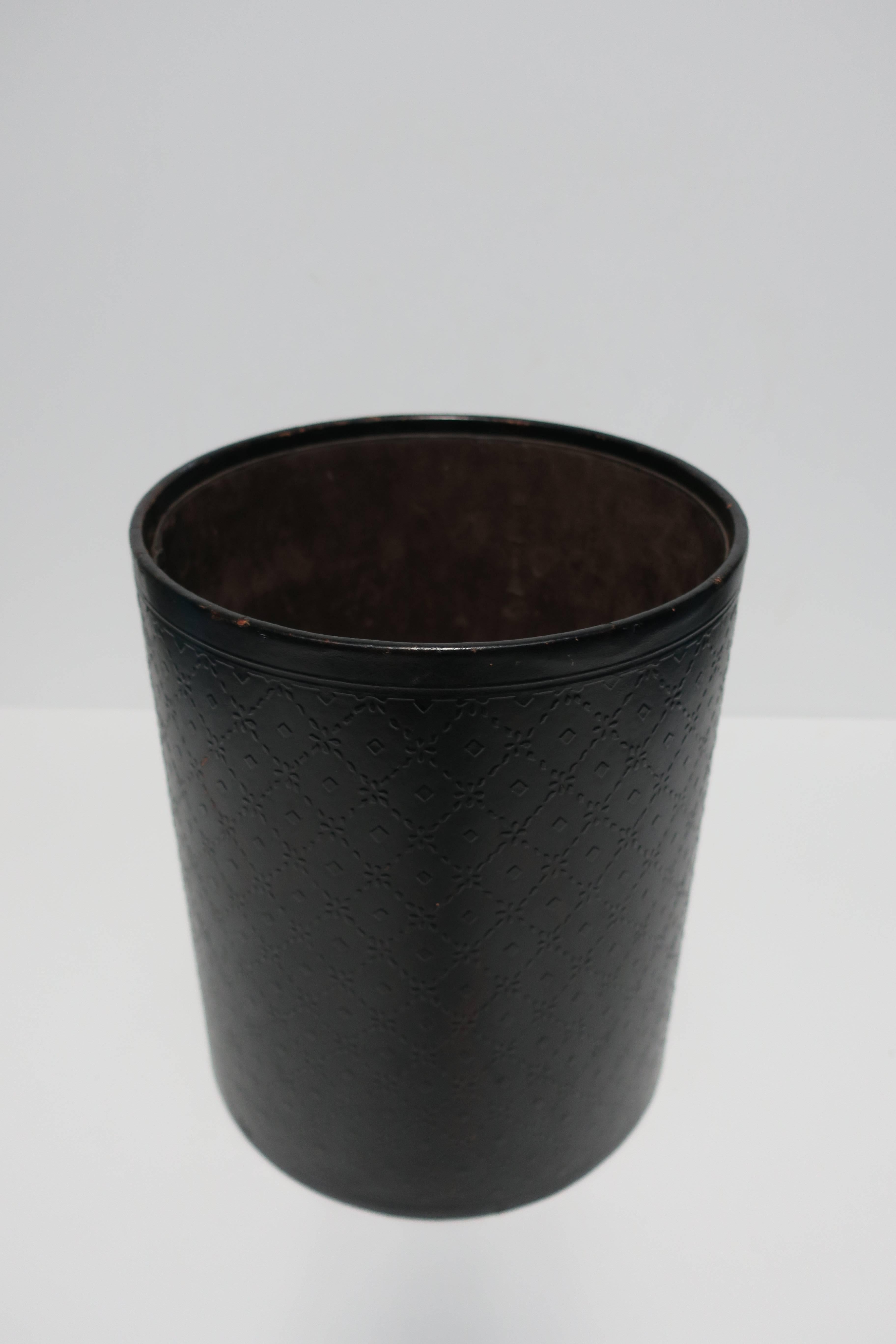 black leather trash can